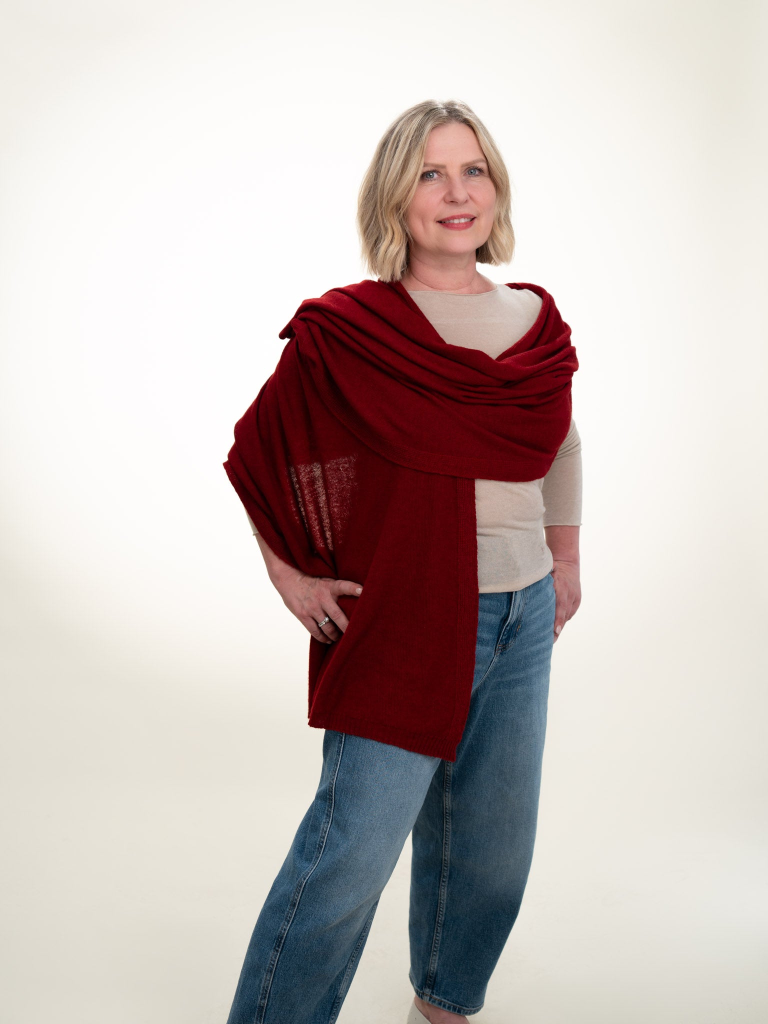 Roma Layering Cashmere Blend Shawl Dark Red
