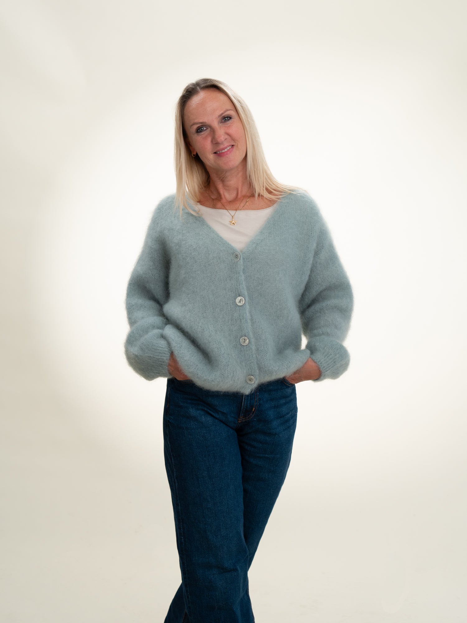 Valentina - Italian Mohair V-Neck Cardigan Pastel Blue