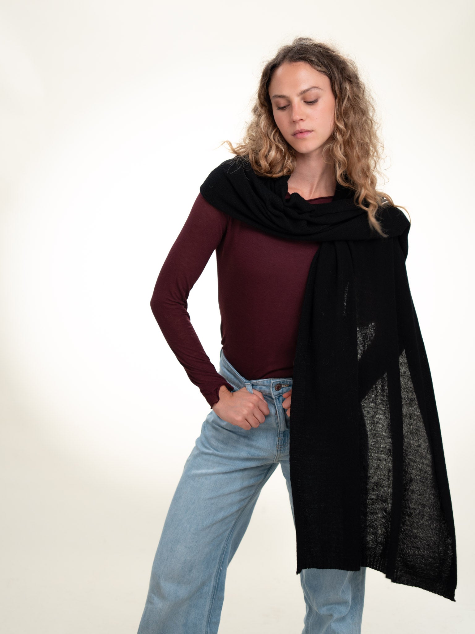 Roma Layering Cashmere Blend Shawl Black