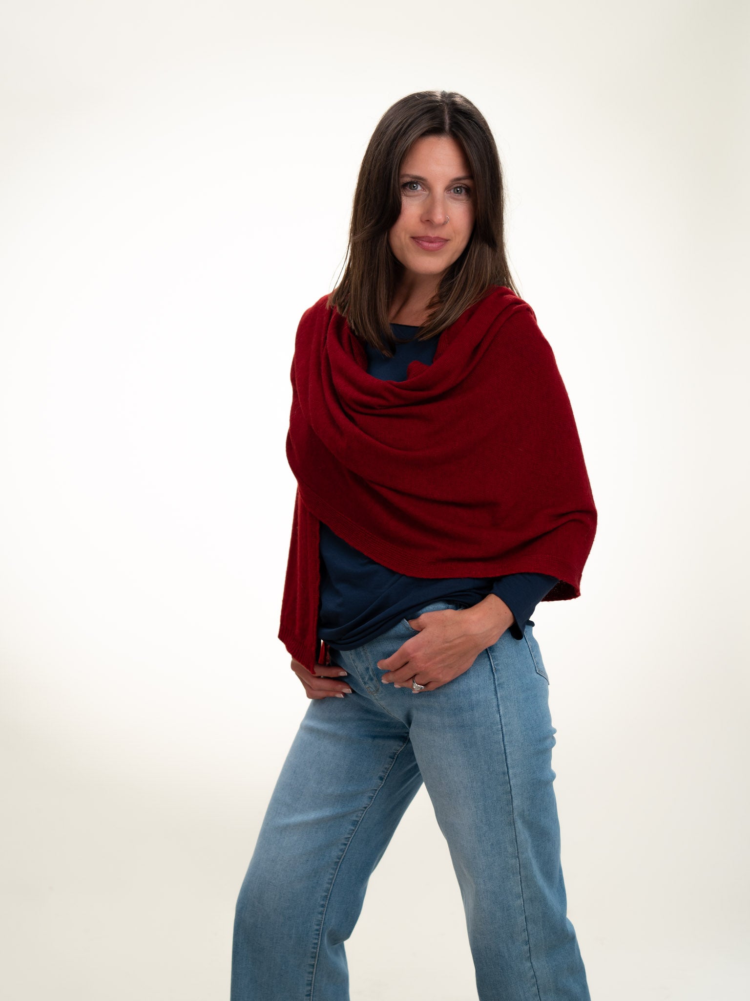 Roma Layering Cashmere Blend Shawl Dark Red