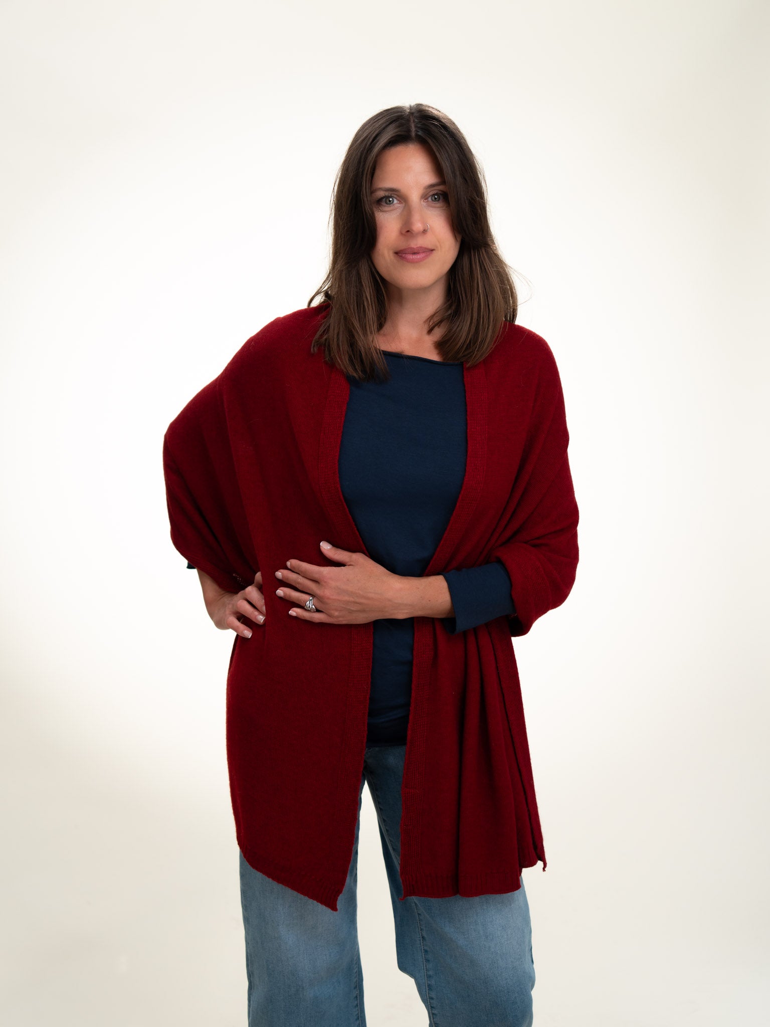 Roma Layering Cashmere Blend Shawl Dark Red