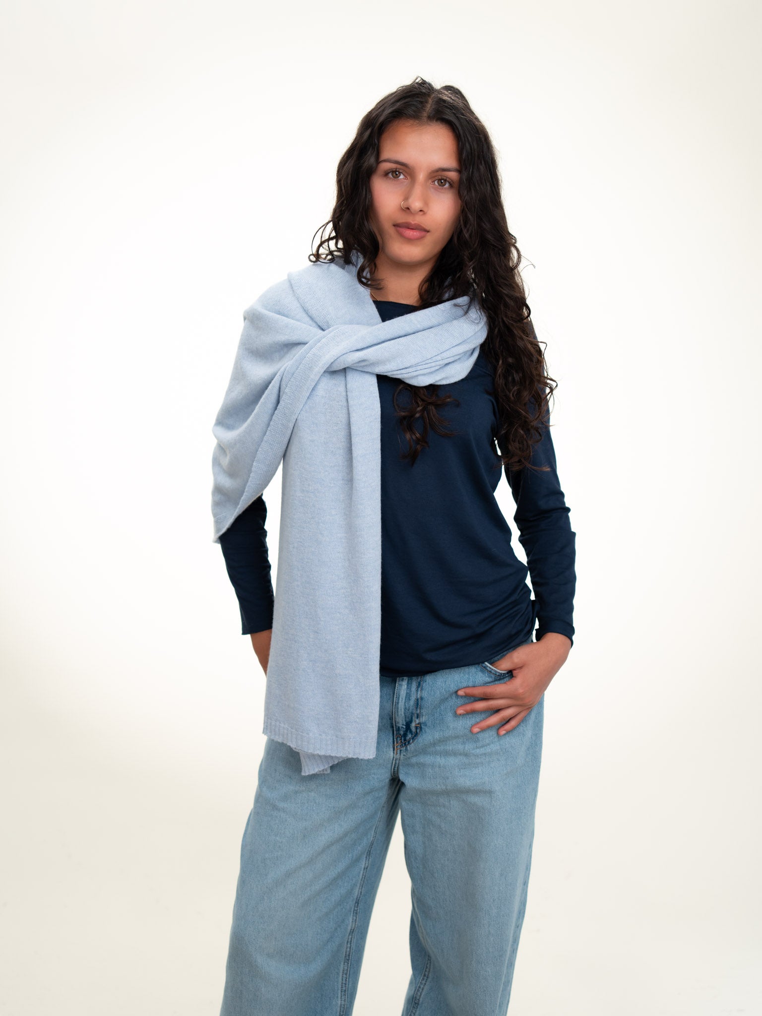 Roma Layering Cashmere Blend Shawl Ice Blue