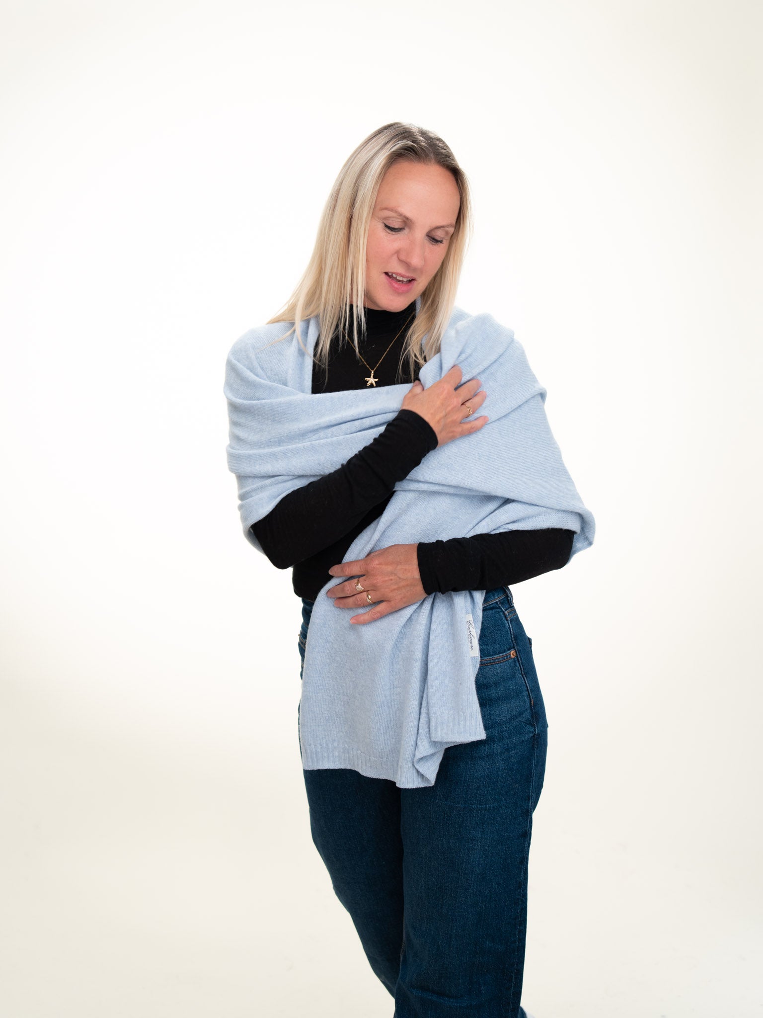 Roma Layering Cashmere Blend Shawl Ice Blue