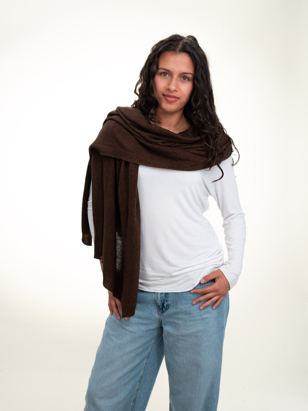Roma Layering Cashmere Blend Shawl Chocolate Brown