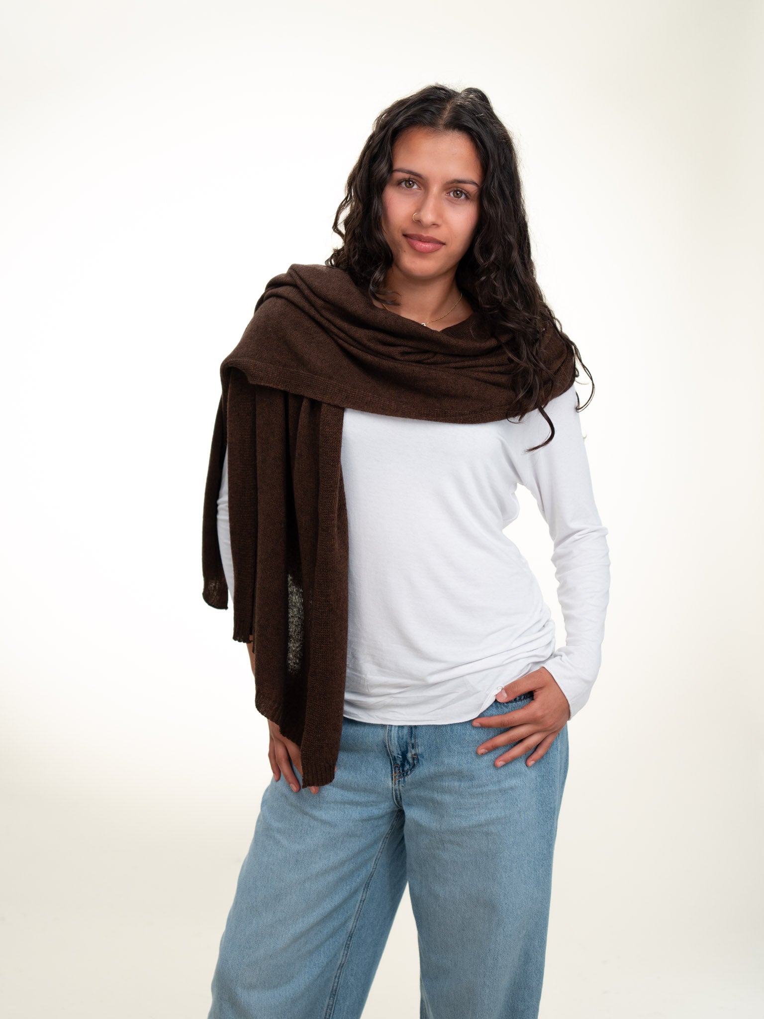 Roma Layering Cashmere Blend Shawl Chocolate Brown