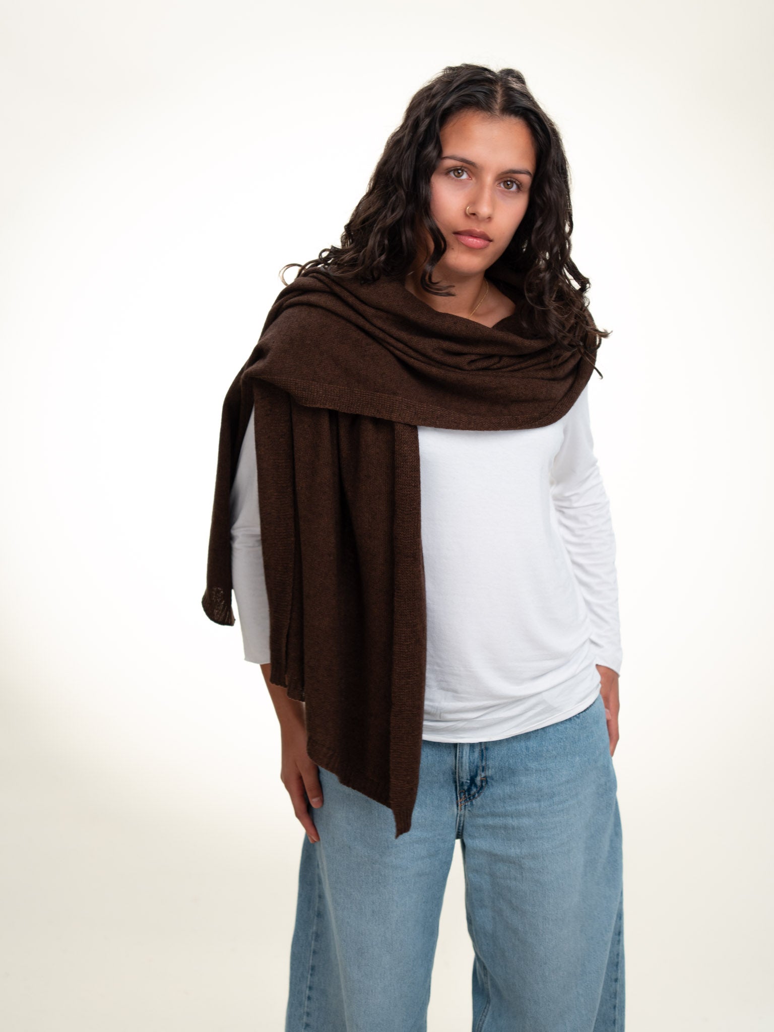 Roma Layering Cashmere Blend Shawl Chocolate Brown
