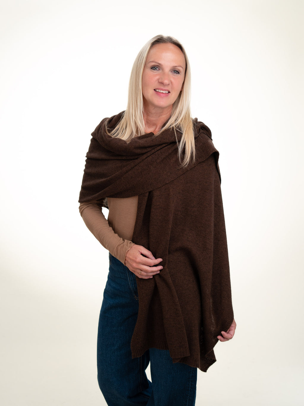 Roma Layering Cashmere Blend Shawl Chocolate Brown