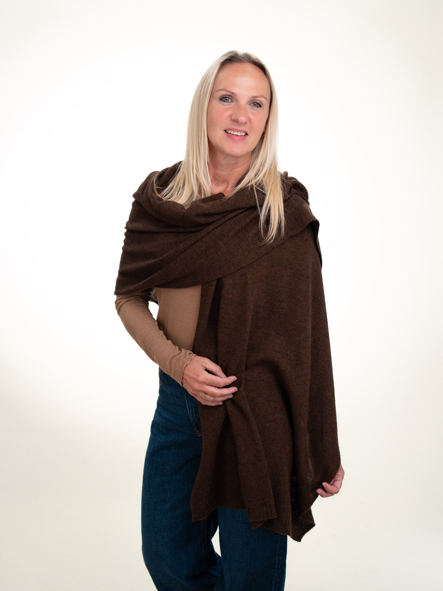 Roma Layering Cashmere Blend Shawl Chocolate Brown