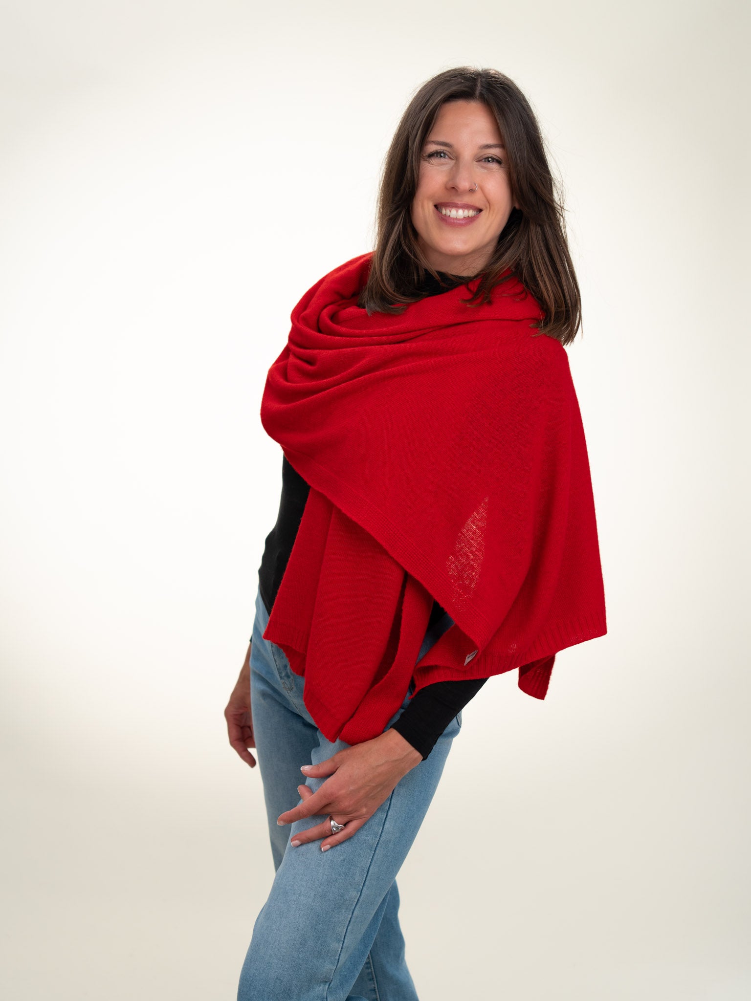 Roma Layering Cashmere Blend Shawl Bright Red