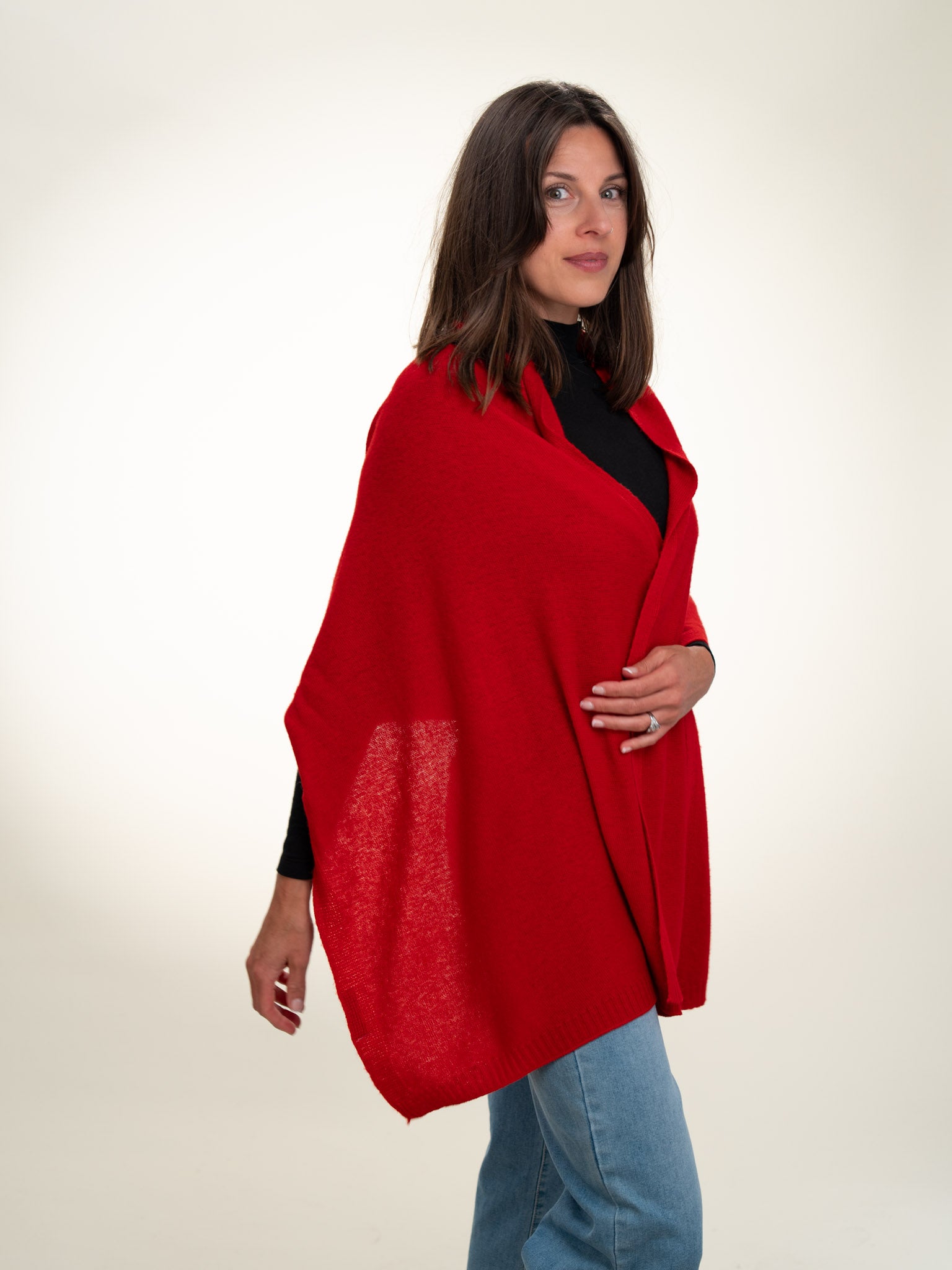 Roma Layering Cashmere Blend Shawl Bright Red