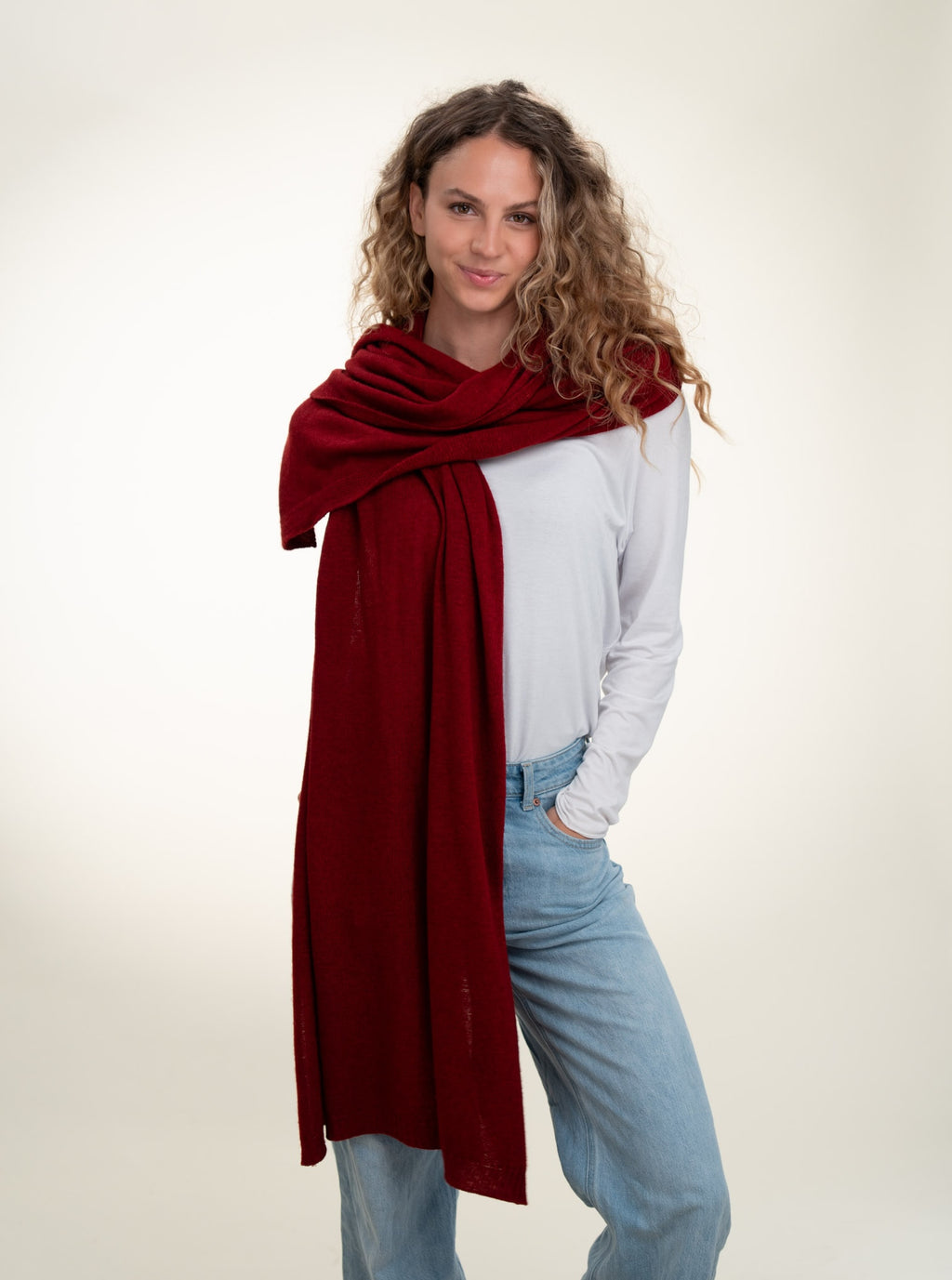 Roma Layering Cashmere Blend Shawl Dark Red
