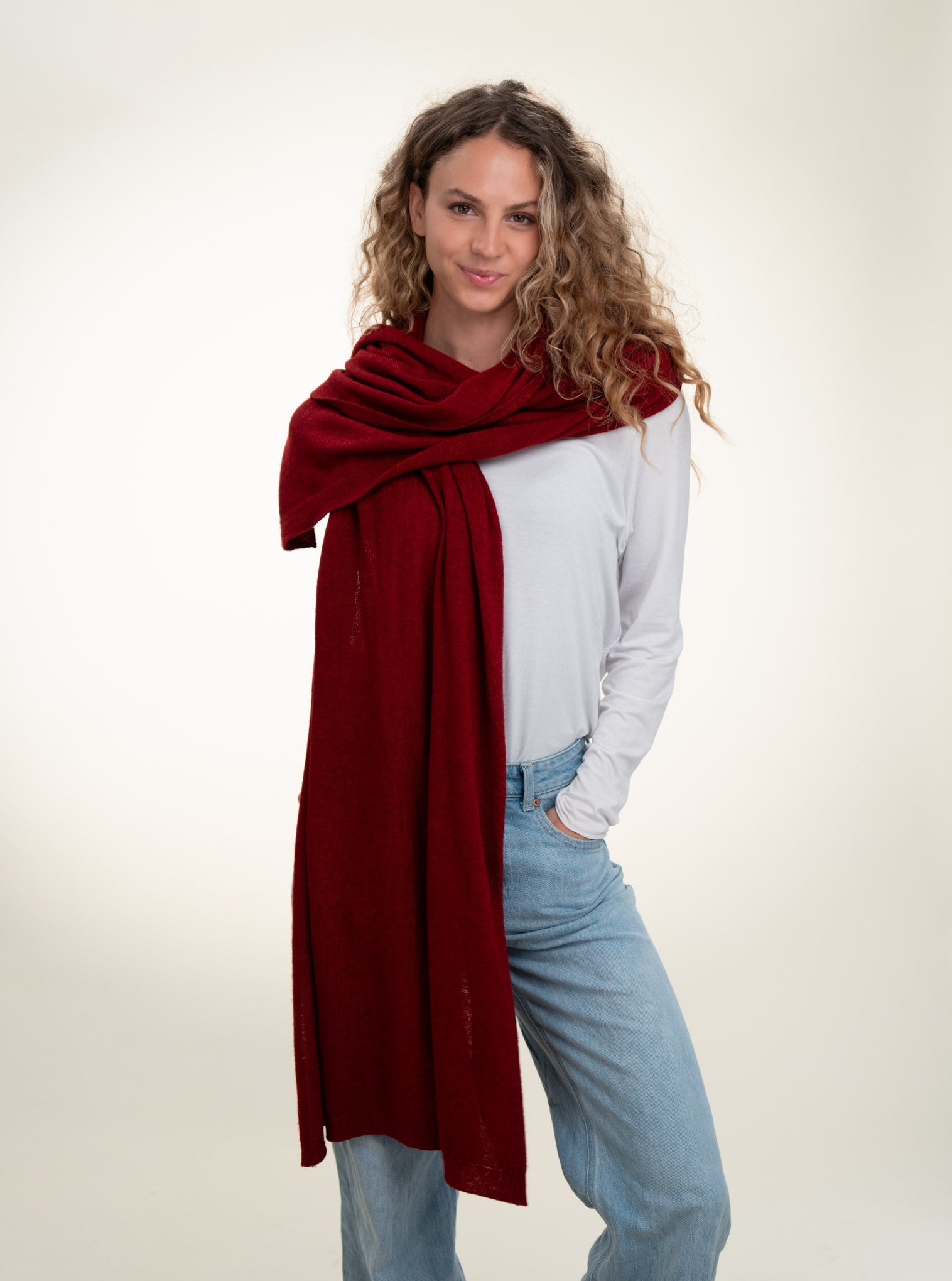Roma Layering Cashmere Blend Shawl Dark Red