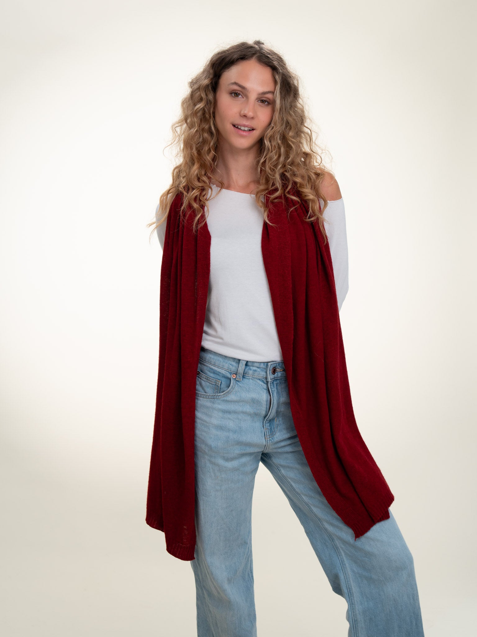 Roma Layering Cashmere Blend Shawl Dark Red