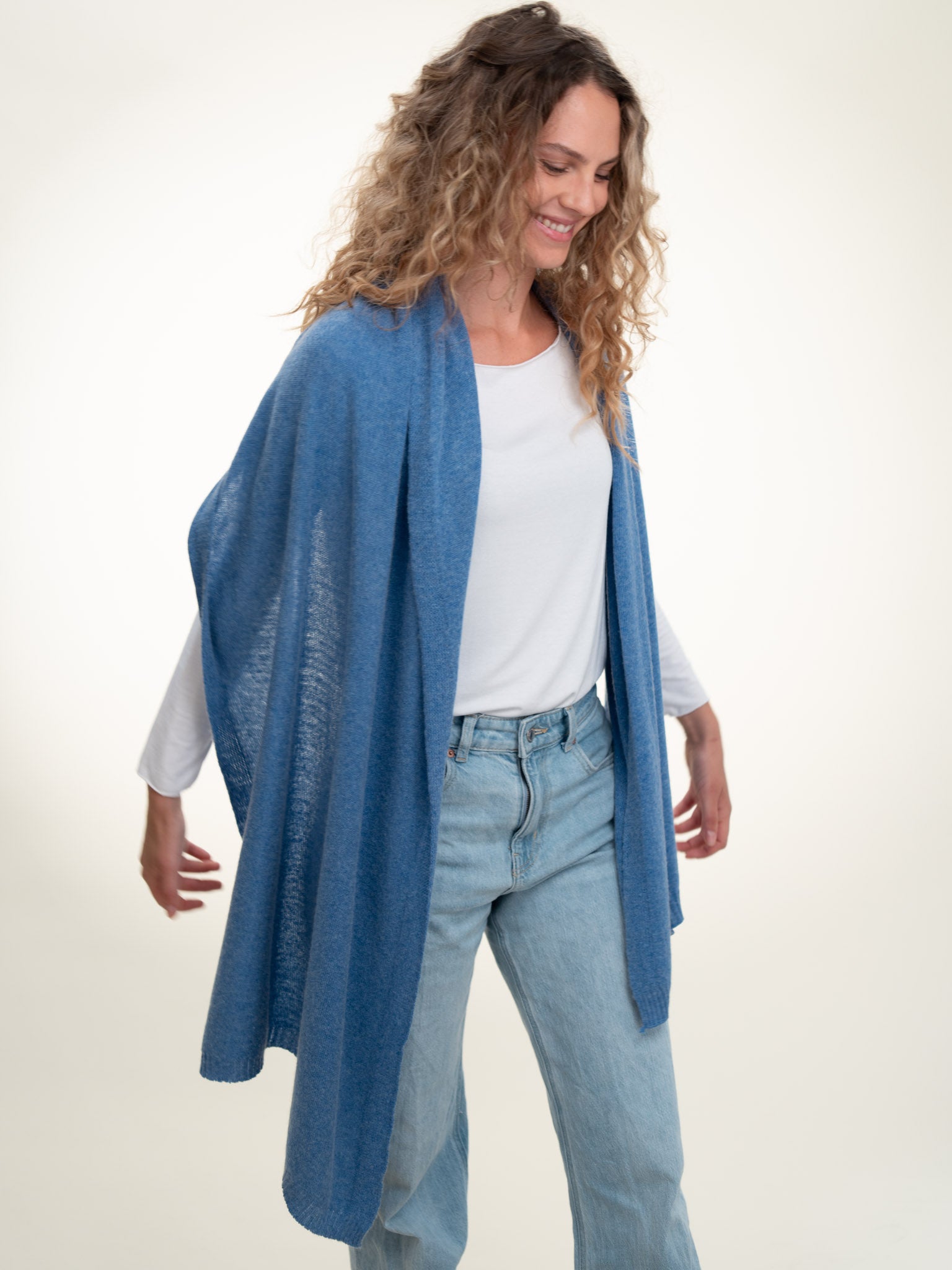 Roma Layering Cashmere Blend Shawl Denim Blue