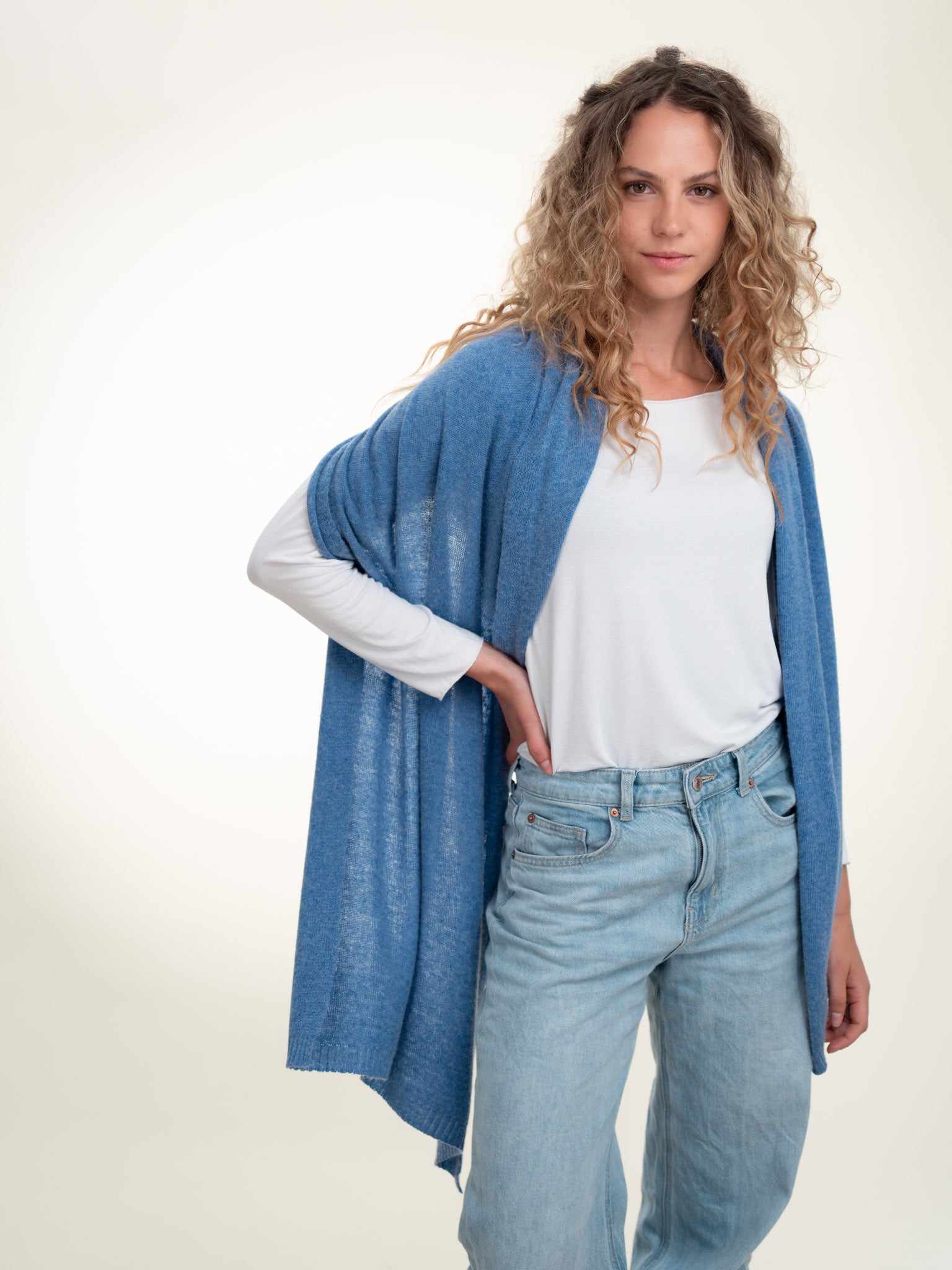 Roma Layering Cashmere Blend Shawl Denim Blue