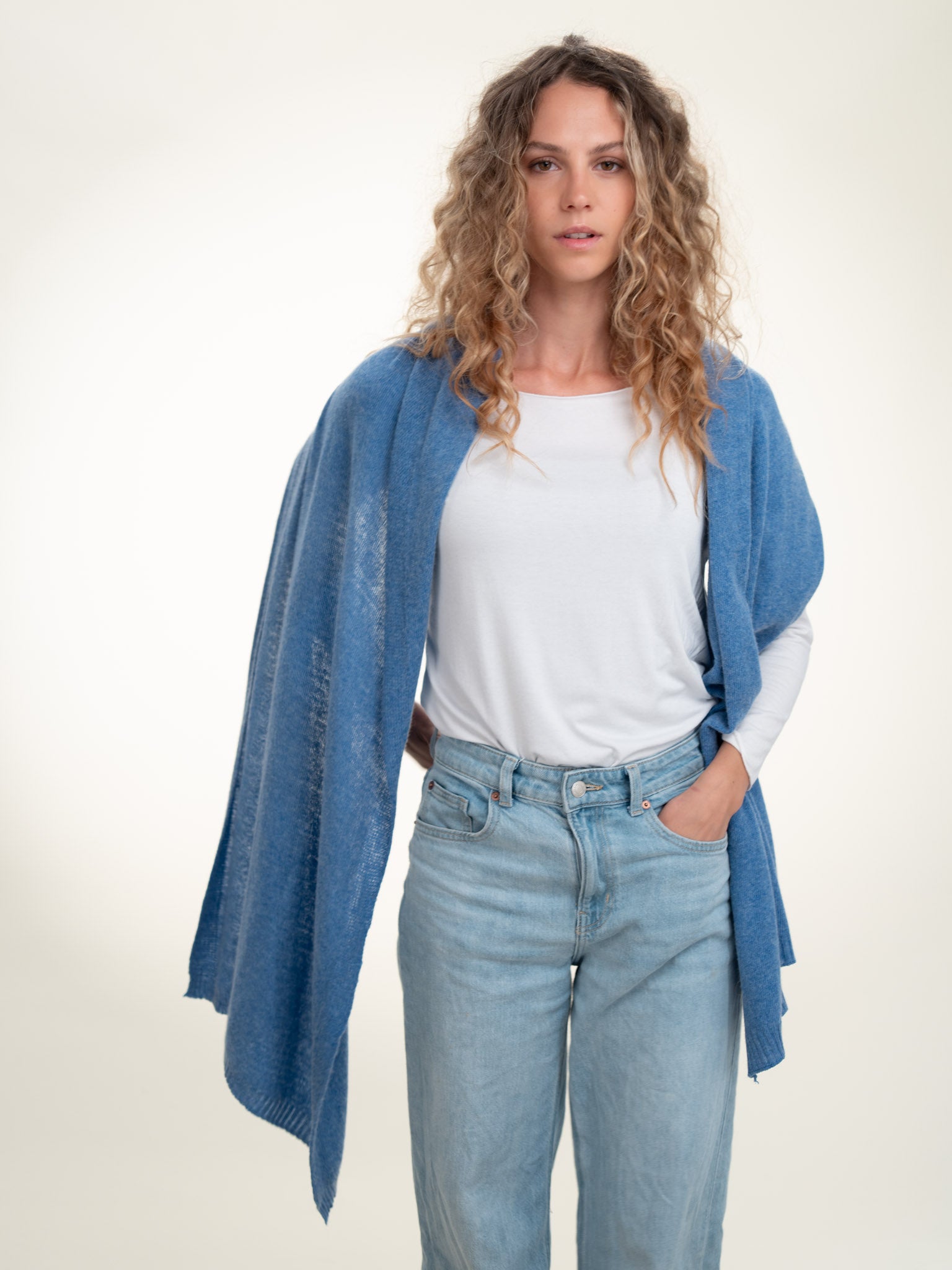 Roma Layering Cashmere Blend Shawl Denim Blue