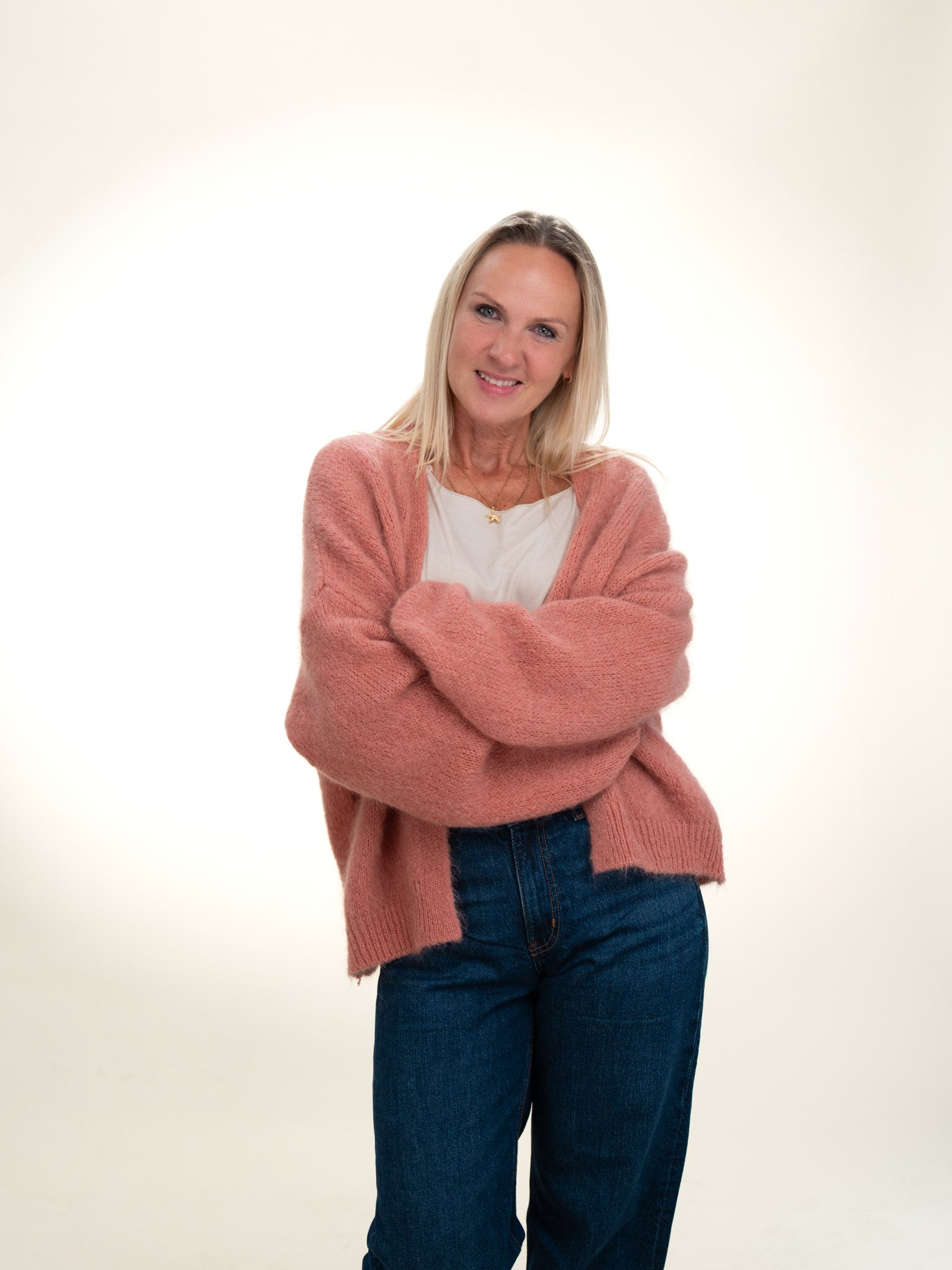 Antonia - Italian Soft Knit Mohair and Wool Blend Open Cardigan Powder Rose