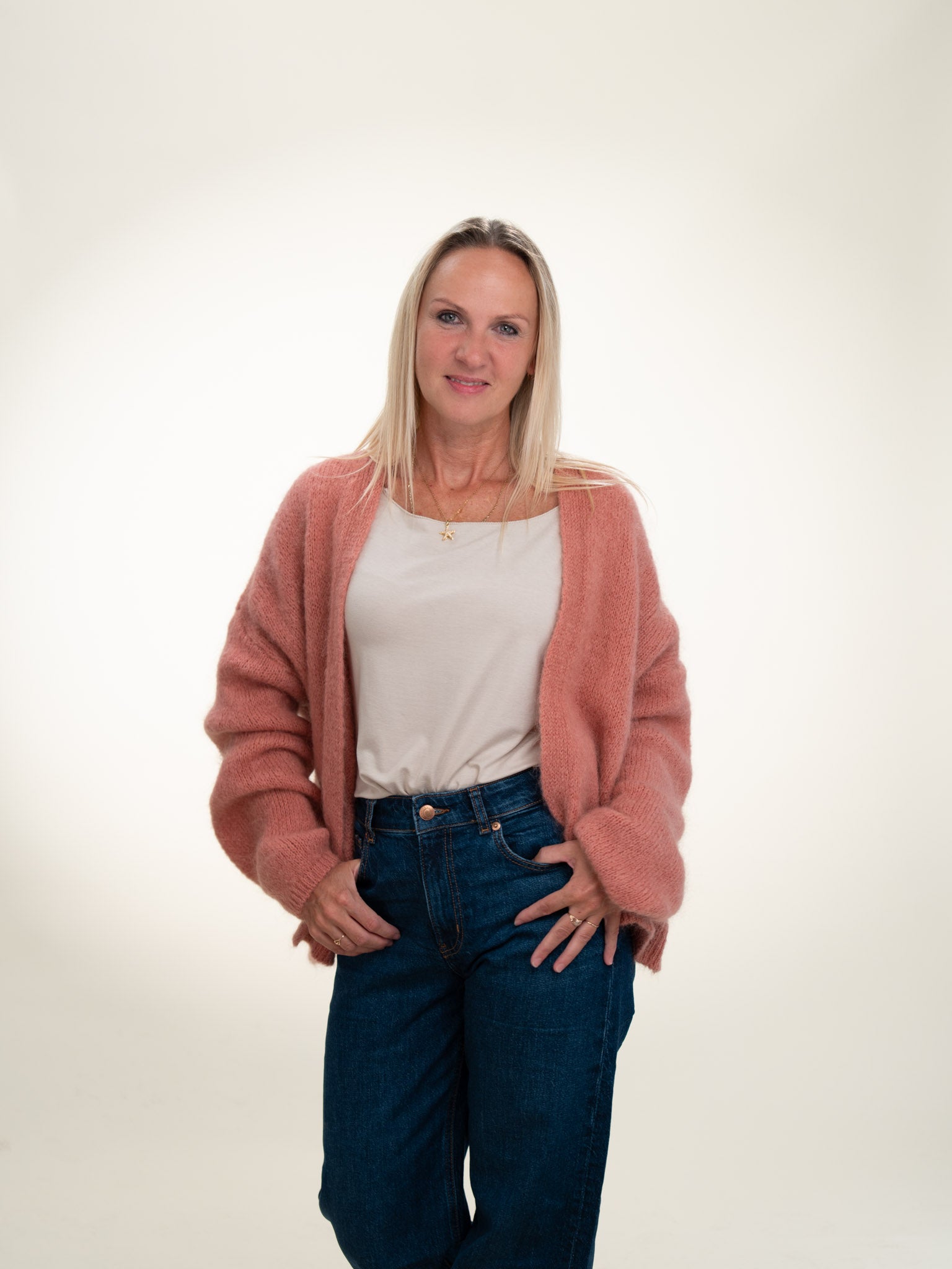 Antonia - Italian Soft Knit Mohair and Wool Blend Open Cardigan Powder Rose