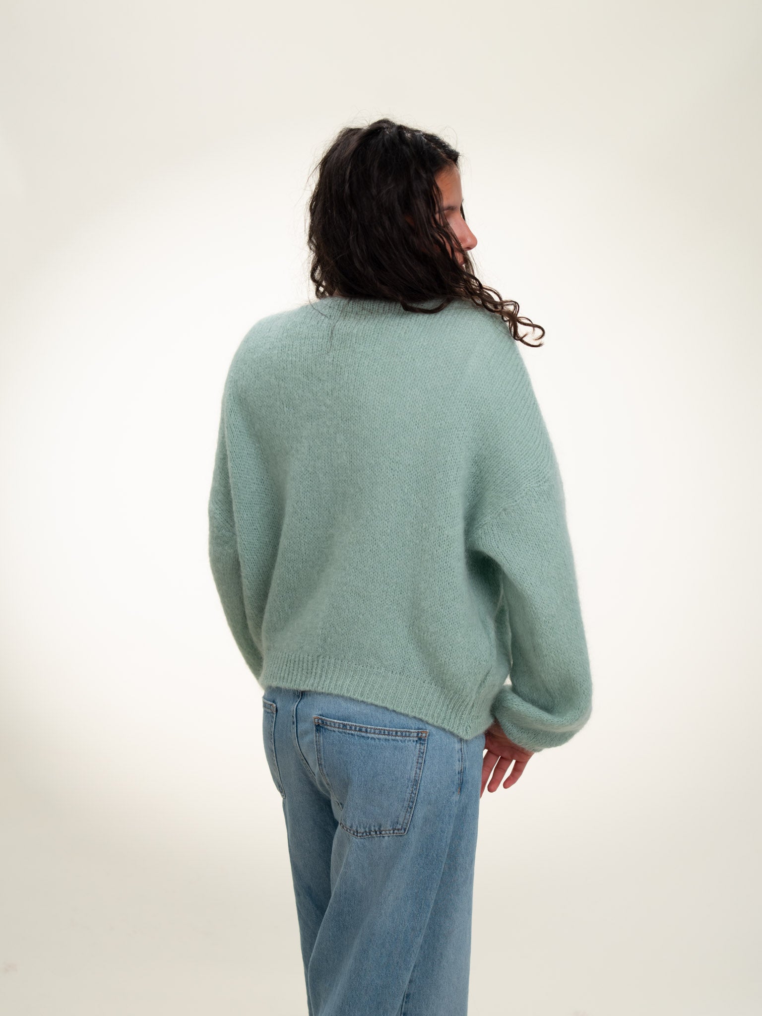 Antonia - Italian Soft Knit Mohair and Wool Blend Open Cardigan Sage Green