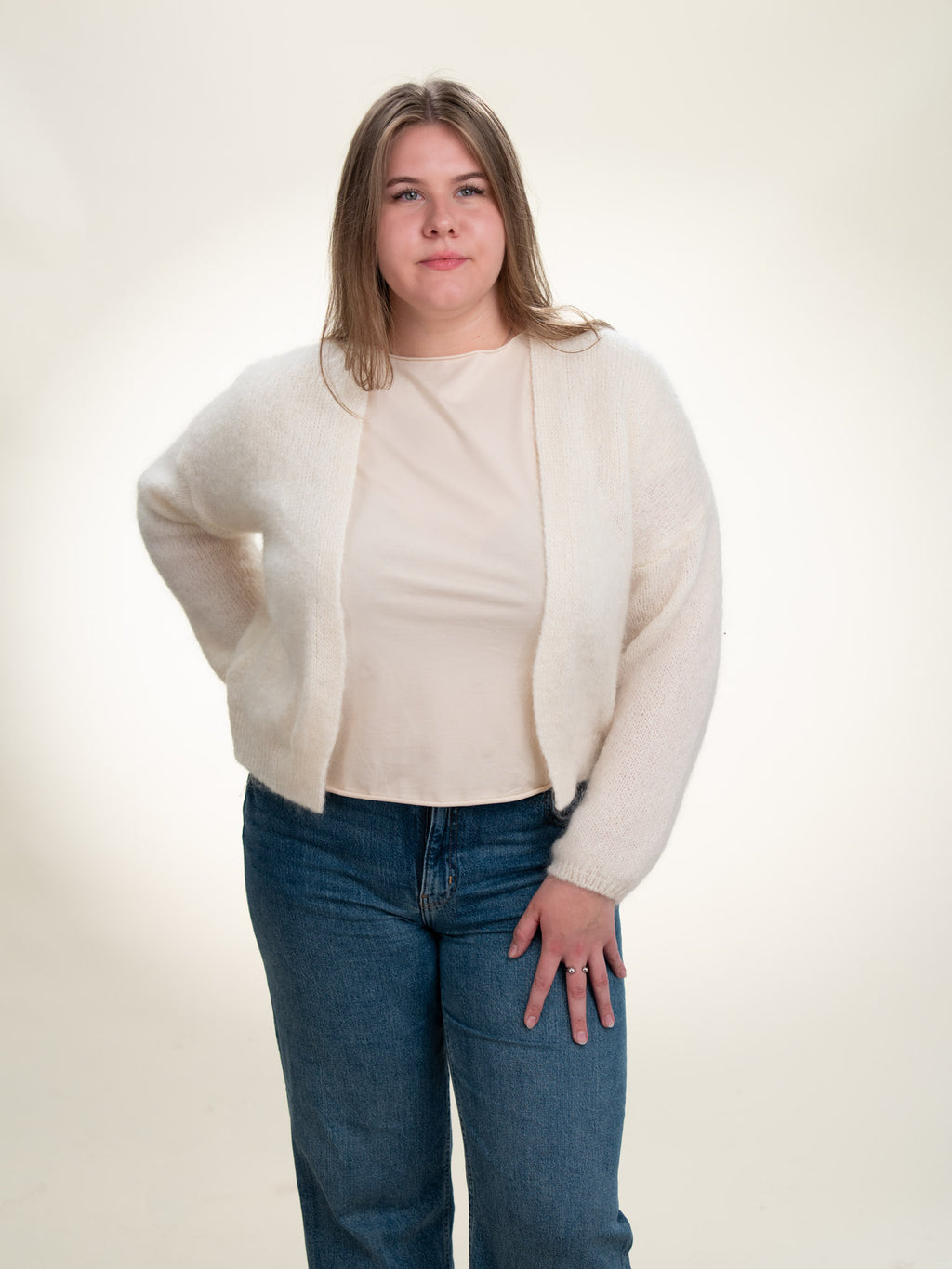 Antonia - Italian Soft Knit Mohair and Wool Blend Open Cardigan Cream
