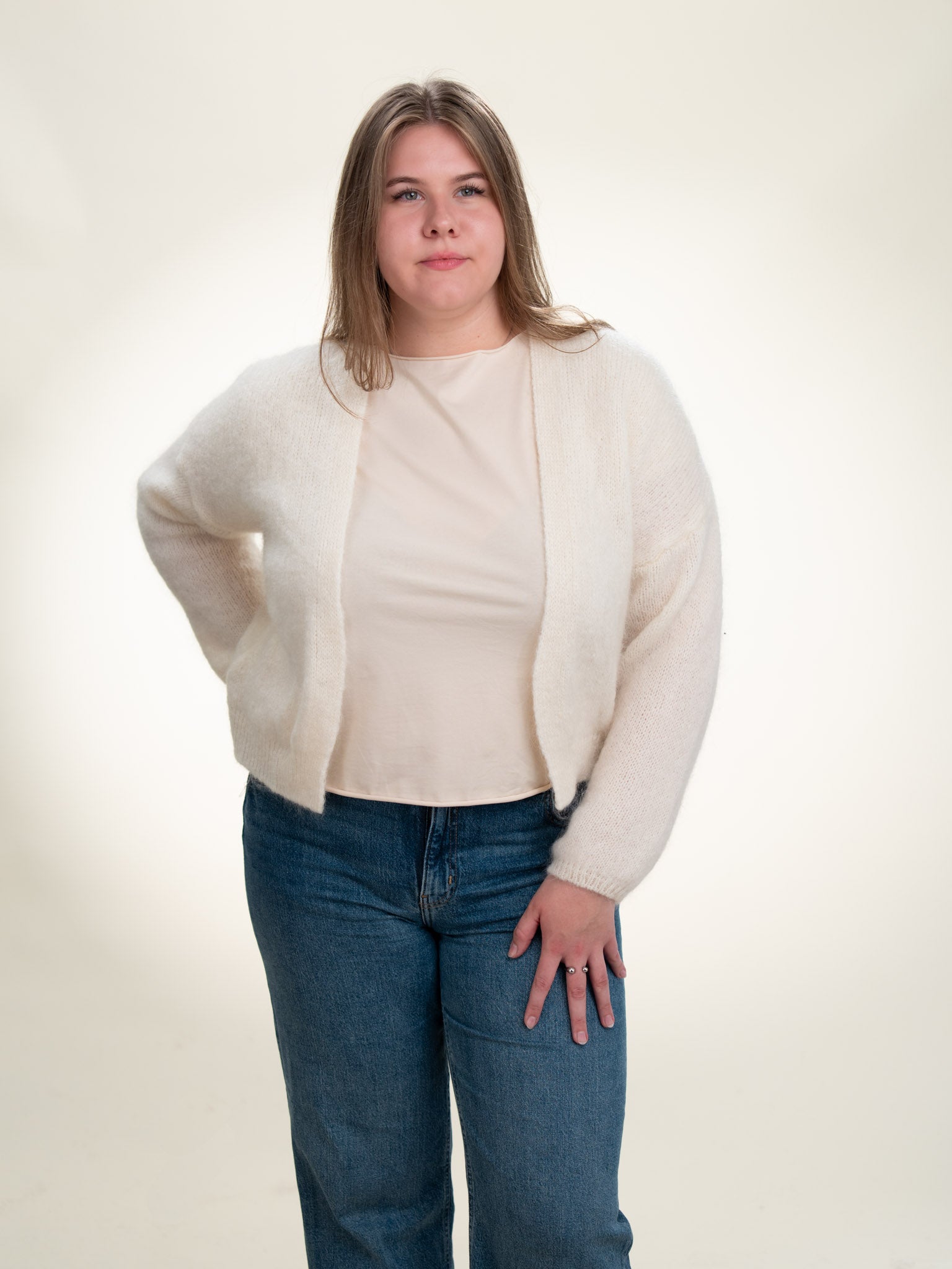 Antonia - Italian Soft Knit Mohair and Wool Blend Open Cardigan Cream