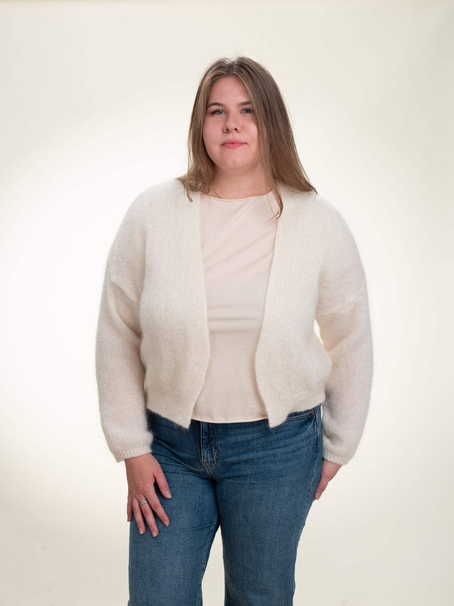 Antonia - Italian Soft Knit Mohair and Wool Blend Open Cardigan Cream