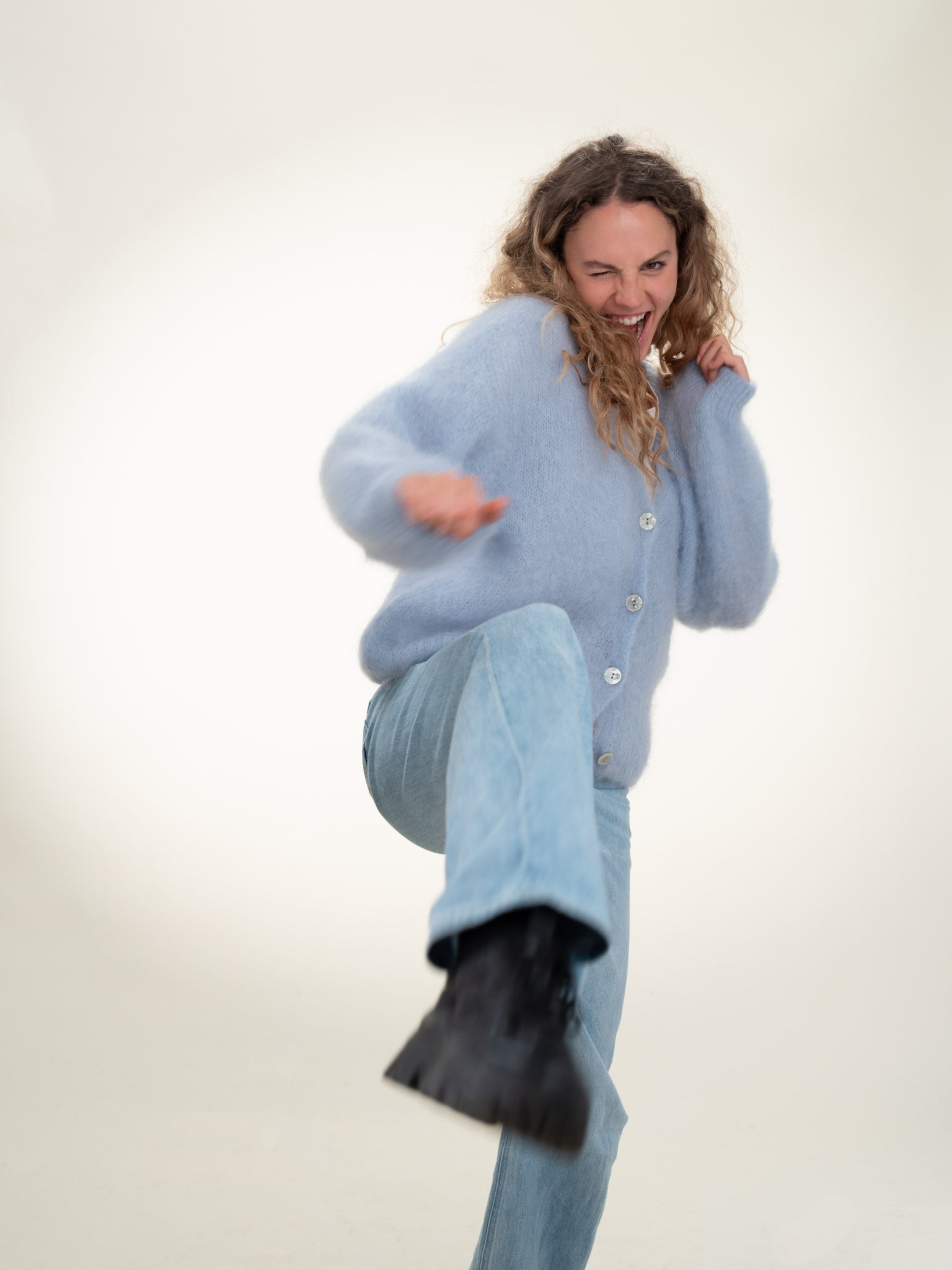 Valentina - Italian Mohair V-Neck Cardigan Pastel Blue