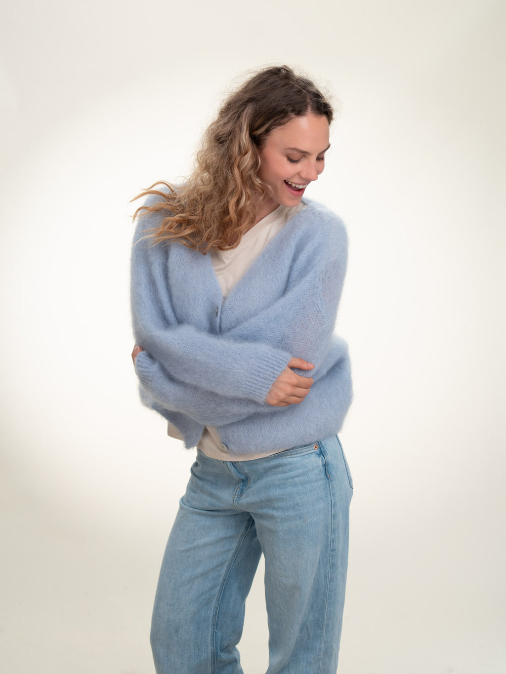 Valentina - Italian Mohair V-Neck Cardigan Pastel Blue