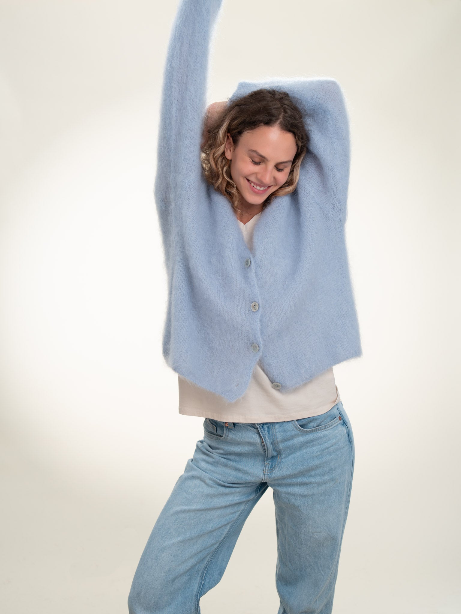 Valentina - Italian Mohair V-Neck Cardigan Pastel Blue