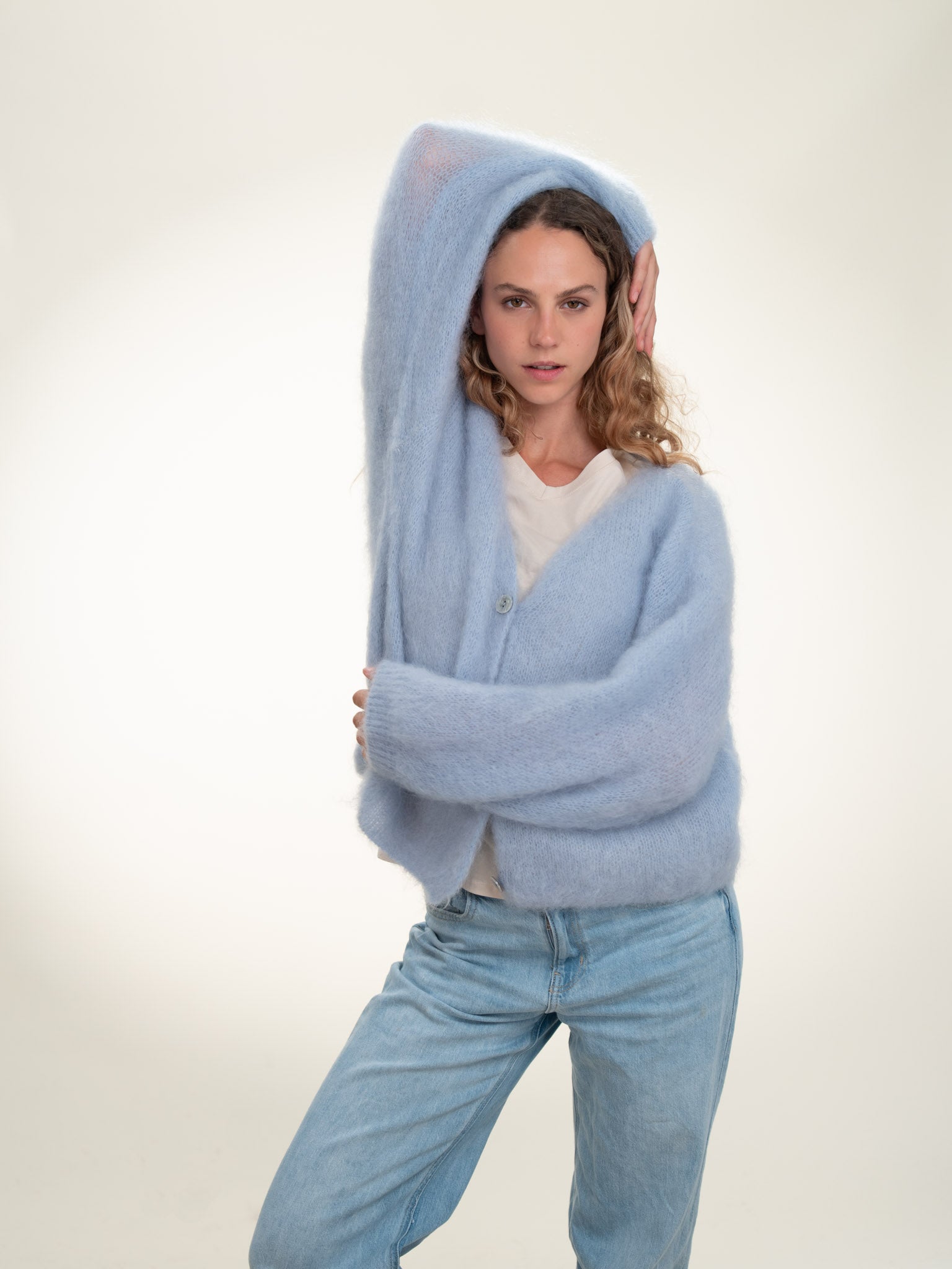Valentina - Italian Mohair V-Neck Cardigan Pastel Blue