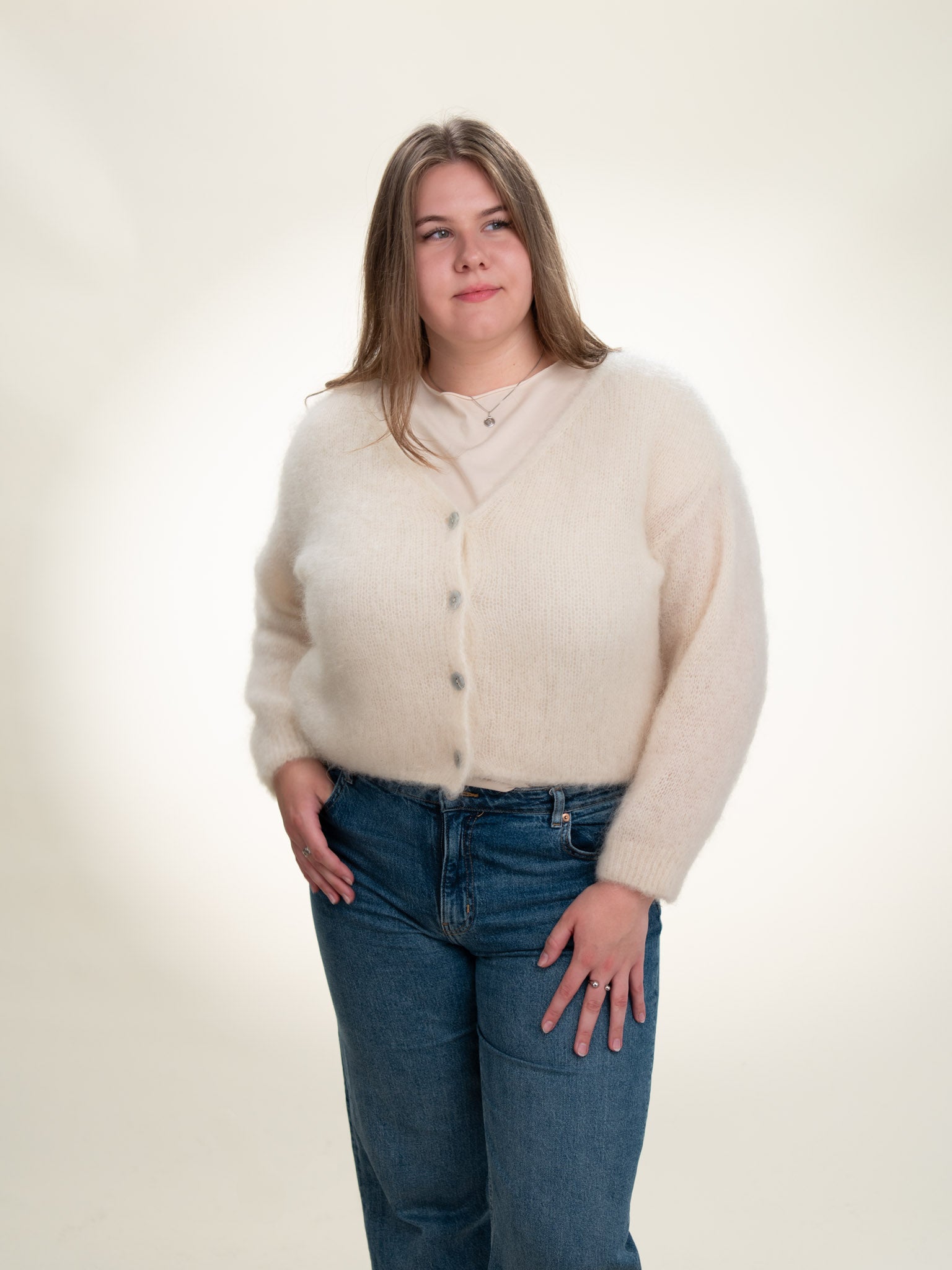 Valentina - Italian Mohair V-Neck Cardigan Butter Cream