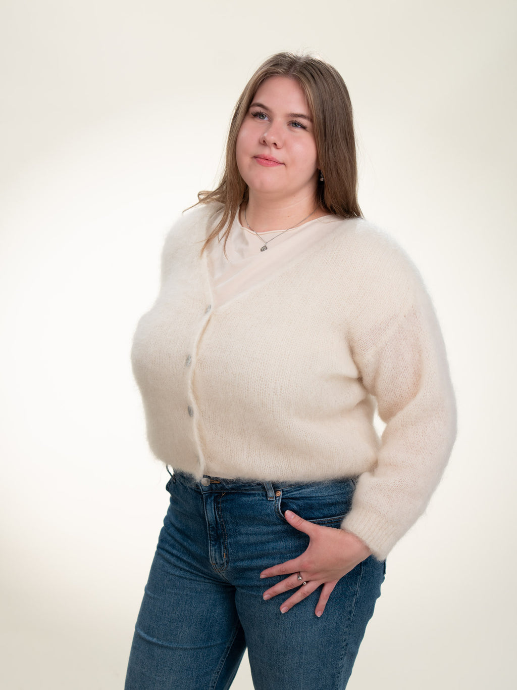 Valentina - Italian Mohair V-Neck Cardigan Butter Cream