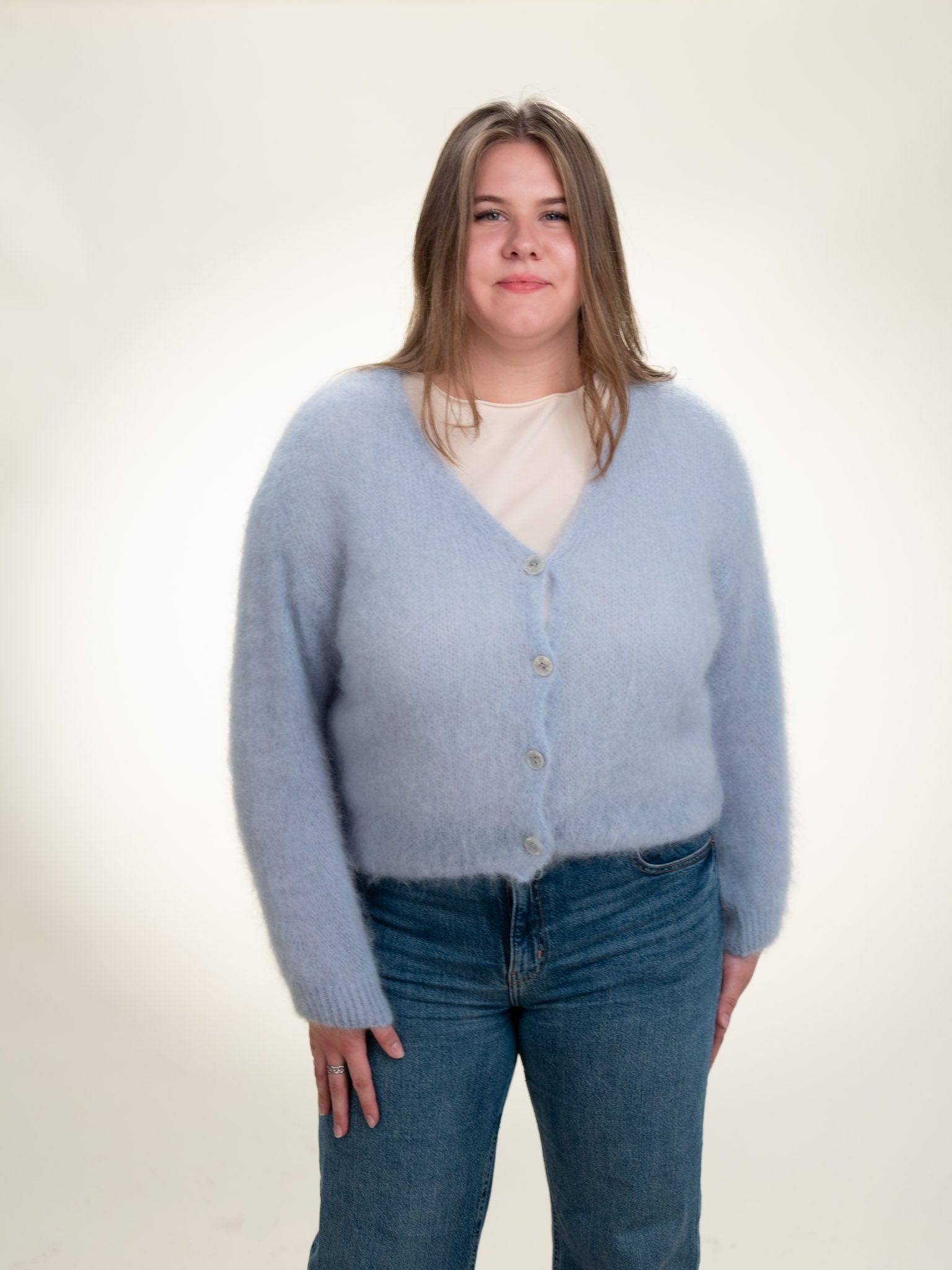 Valentina - Italian Mohair V-Neck Cardigan Pastel Blue