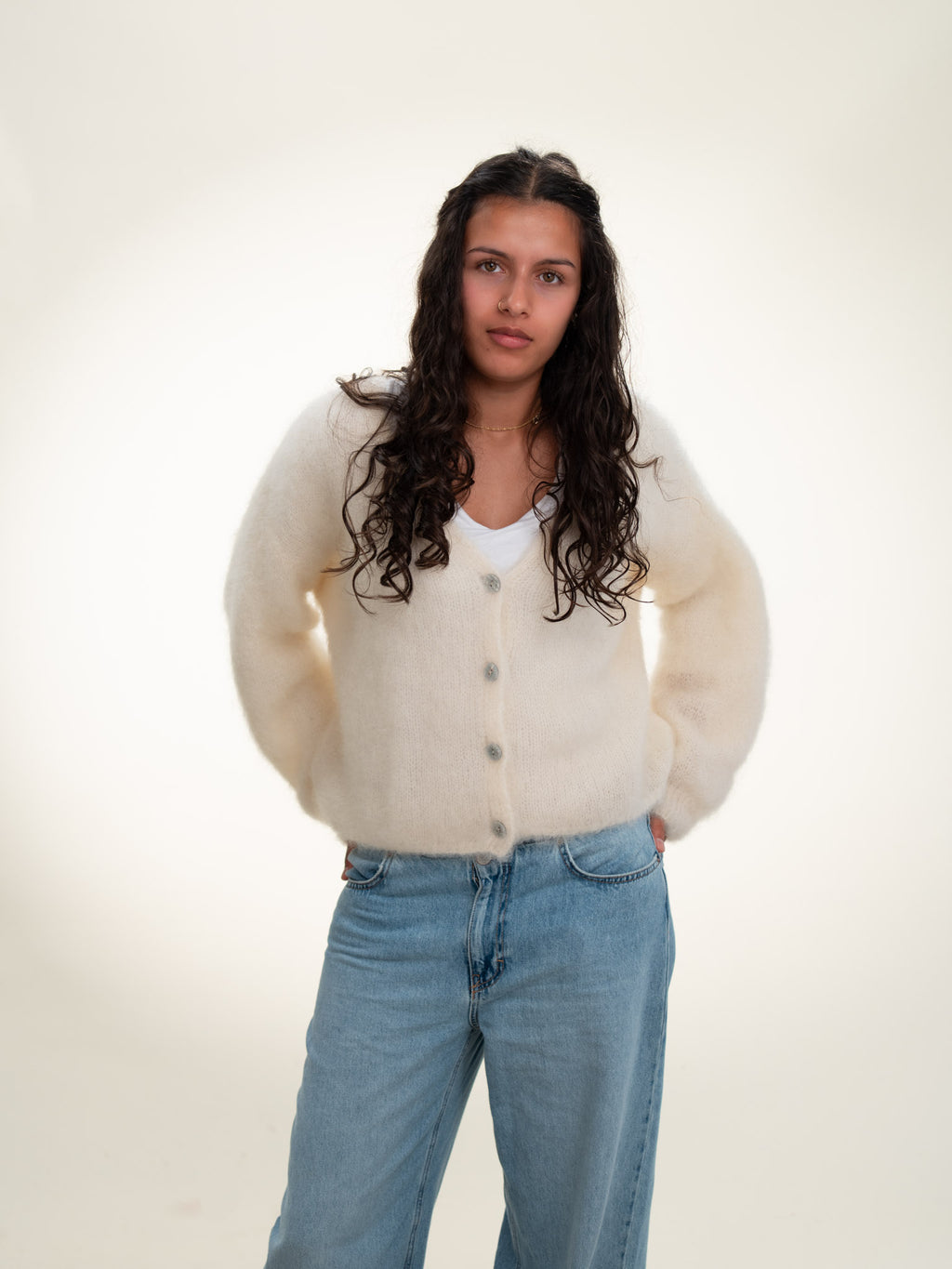 Valentina - Italian Mohair V-Neck Cardigan Butter Cream