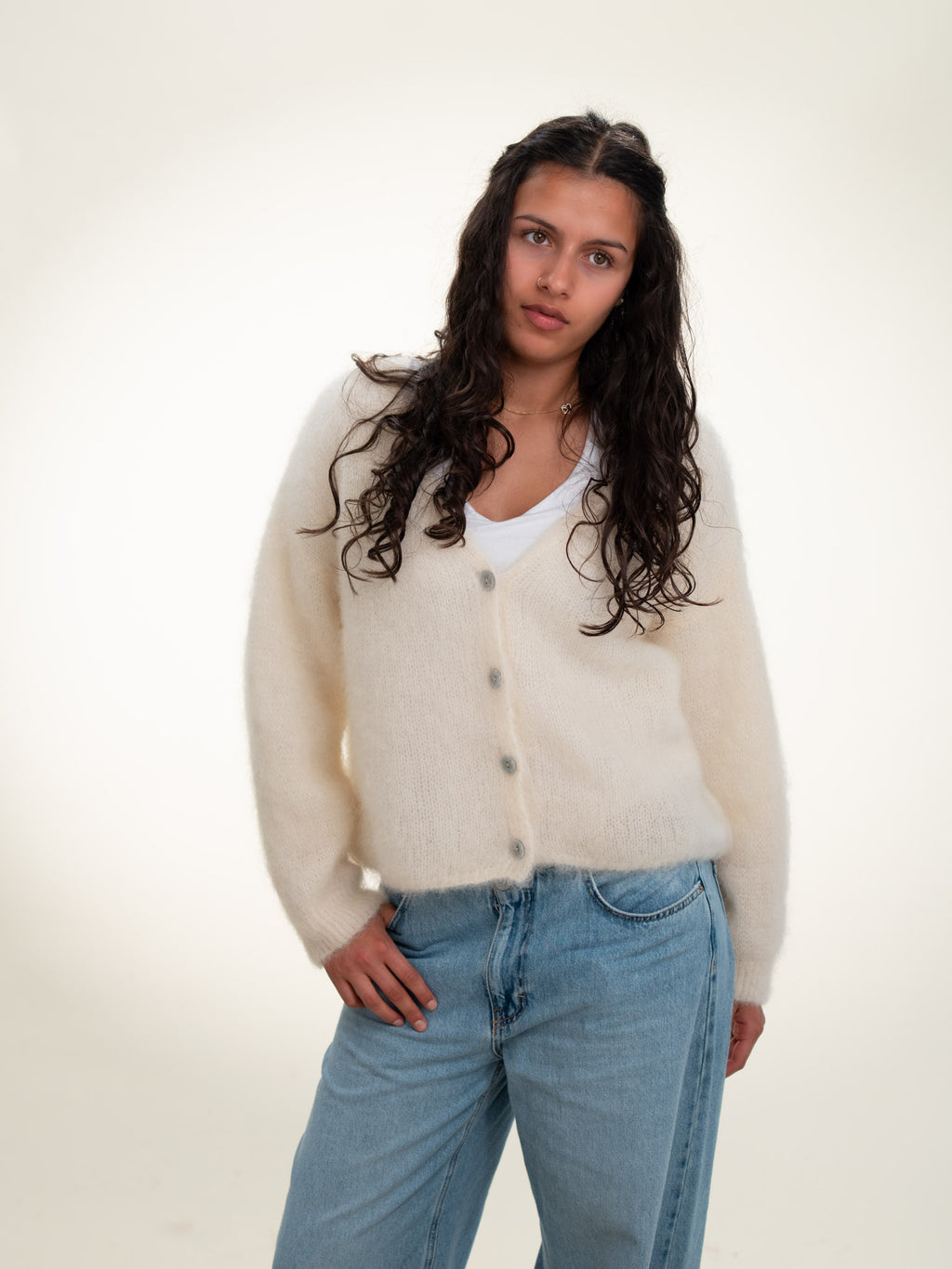 Valentina - Italian Mohair V-Neck Cardigan Butter Cream