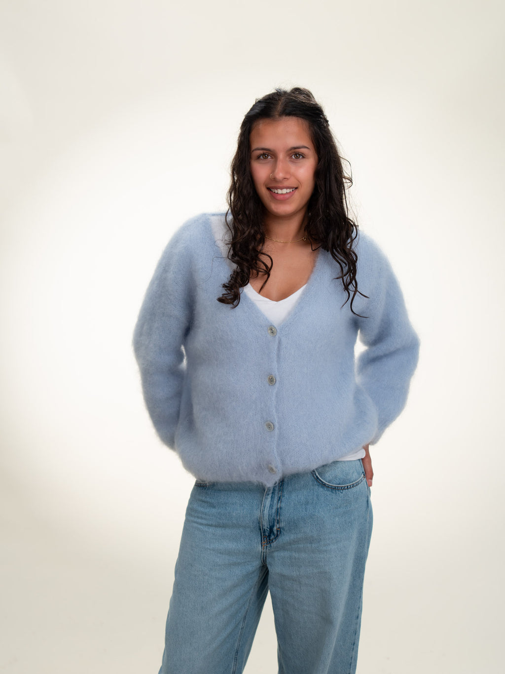 Valentina - Italian Mohair V-Neck Cardigan Pastel Blue