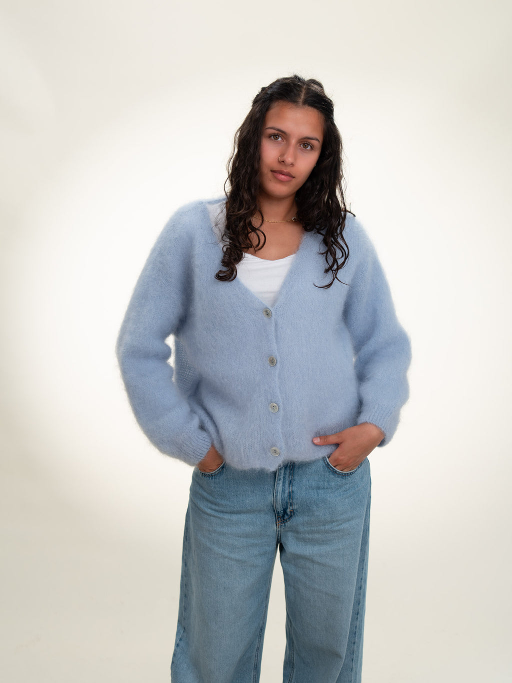 Valentina - Italian Mohair V-Neck Cardigan Pastel Blue