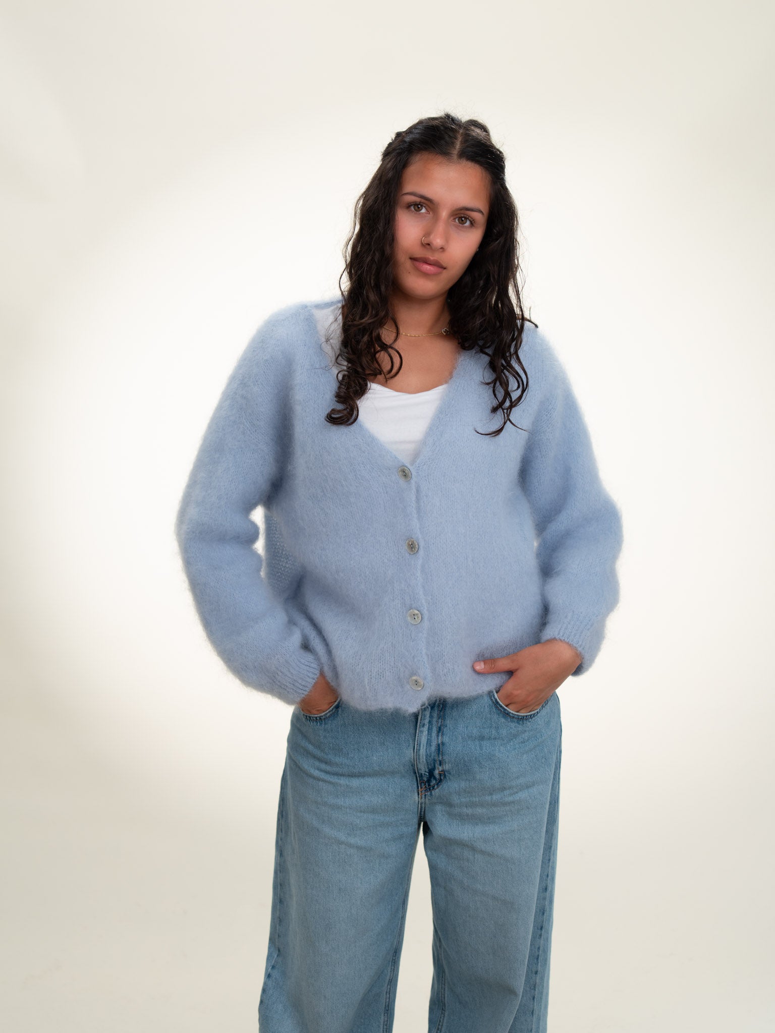 Valentina - Italian Mohair V-Neck Cardigan Pastel Blue