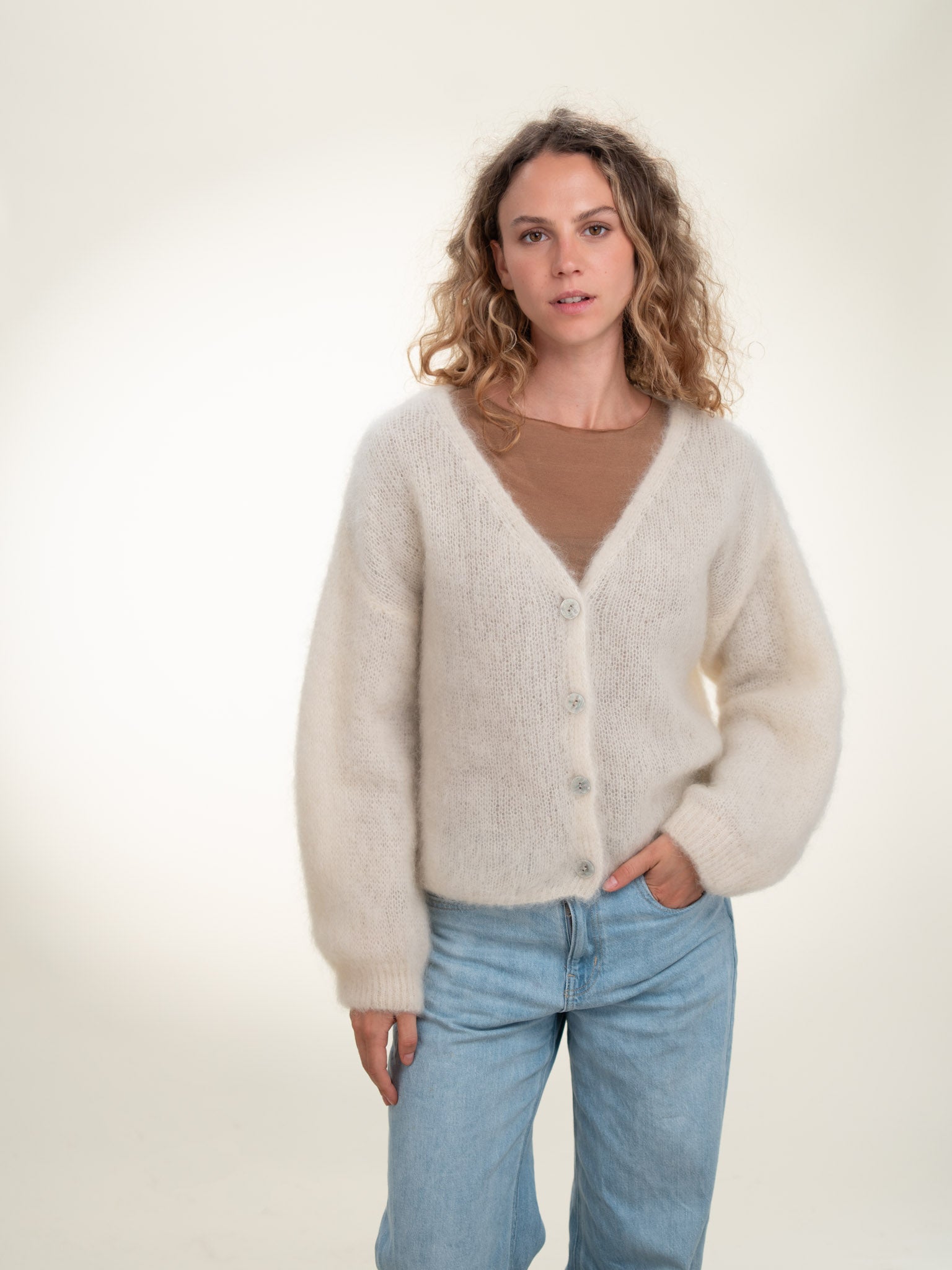 Valentina - Italian Mohair V-Neck Cardigan Butter Cream