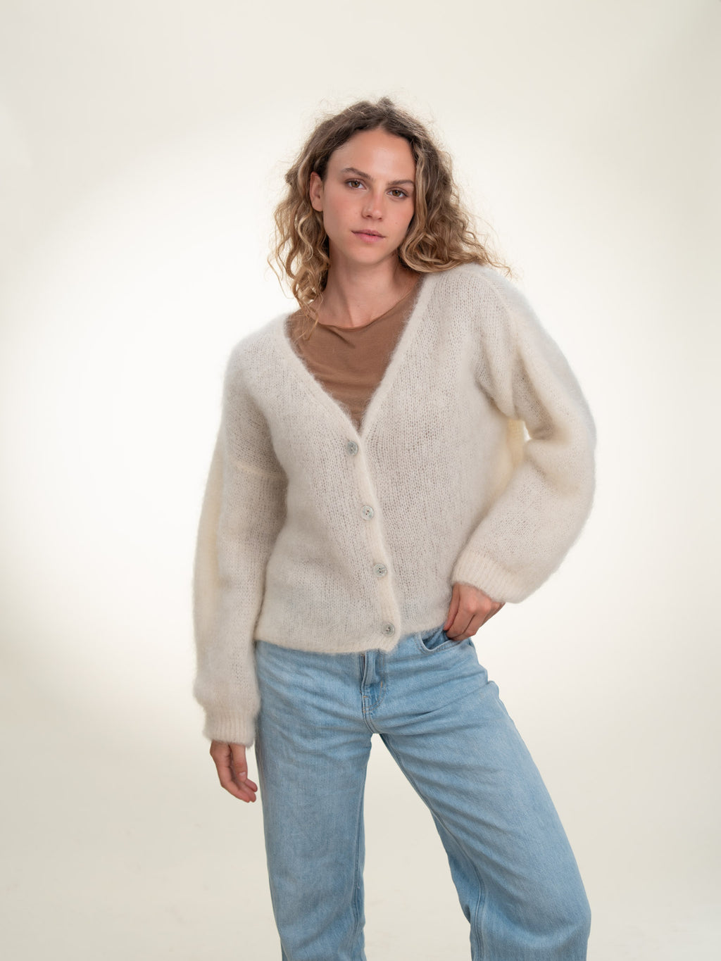 Valentina - Italian Mohair V-Neck Cardigan Butter Cream