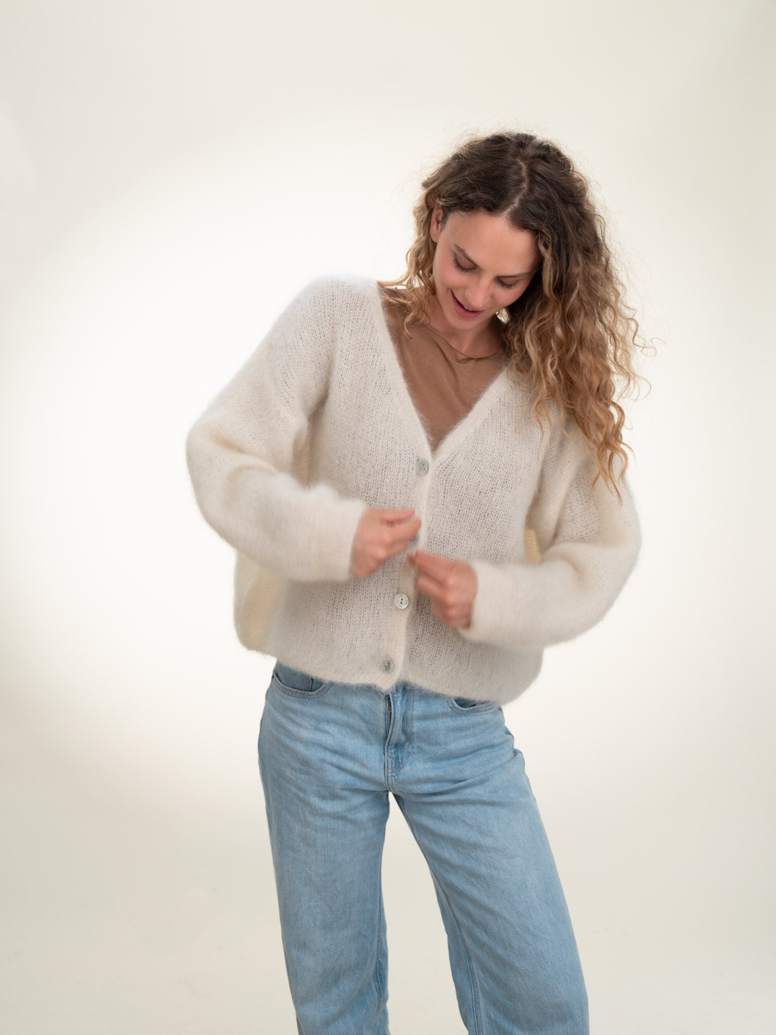 Valentina - Italian Mohair V-Neck Cardigan Butter Cream