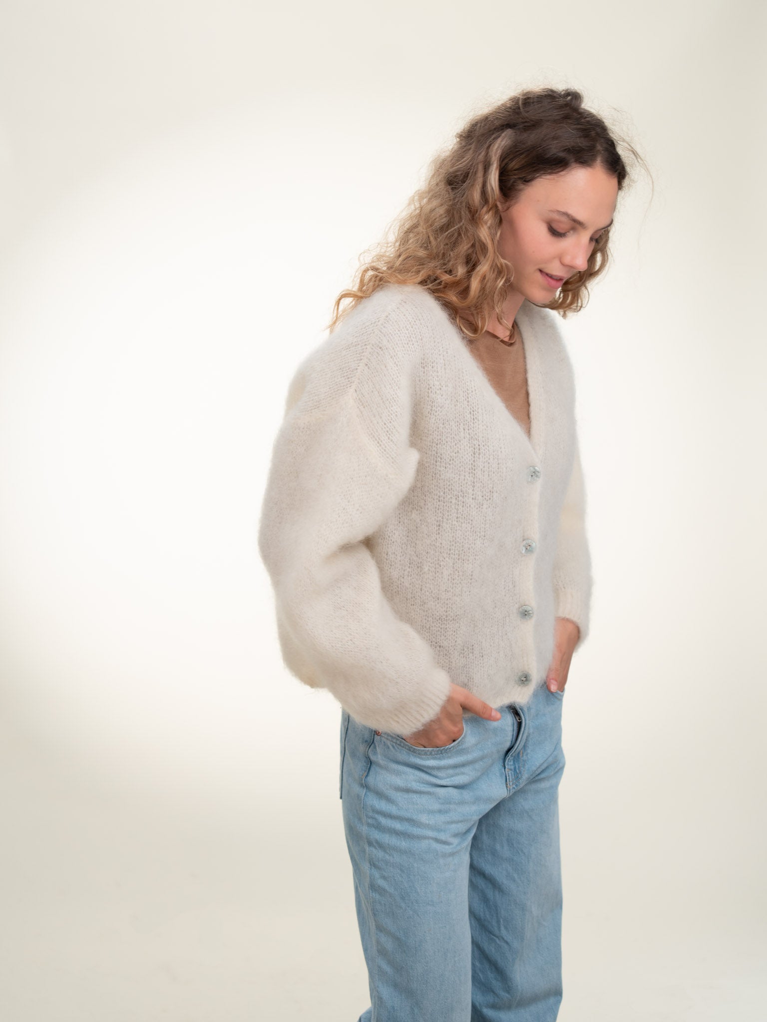 Valentina - Italian Mohair V-Neck Cardigan Butter Cream