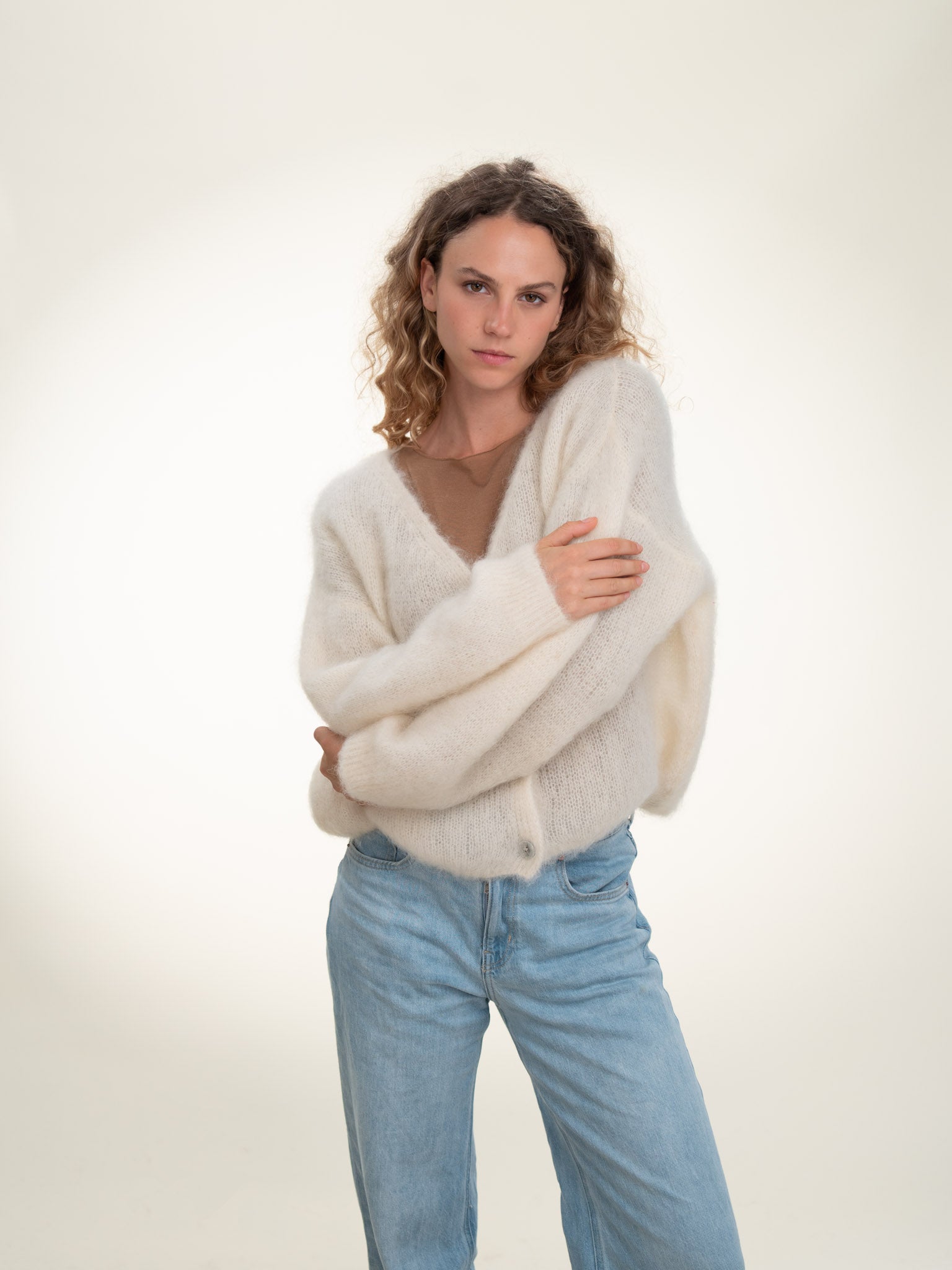 Valentina - Italian Mohair V-Neck Cardigan Butter Cream