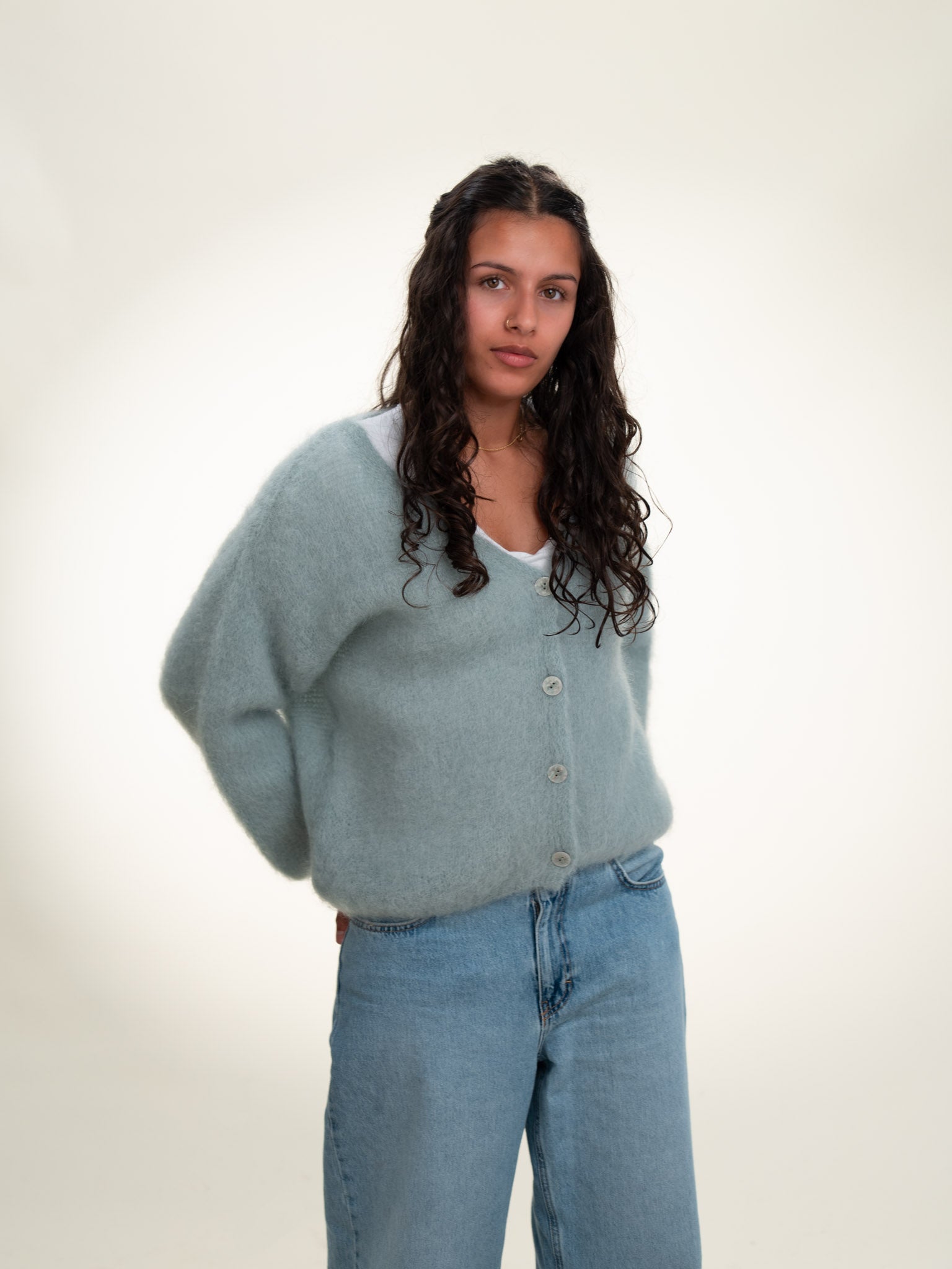 Valentina - Italian Mohair V-Neck Cardigan Sage
