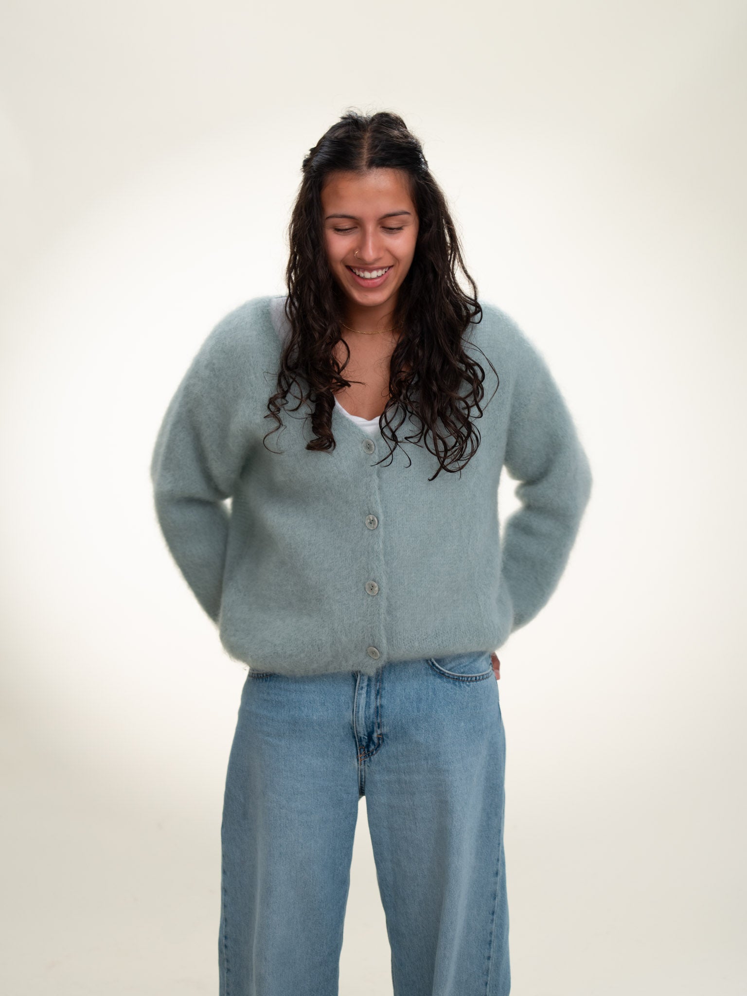 Valentina - Italian Mohair V-Neck Cardigan Sage