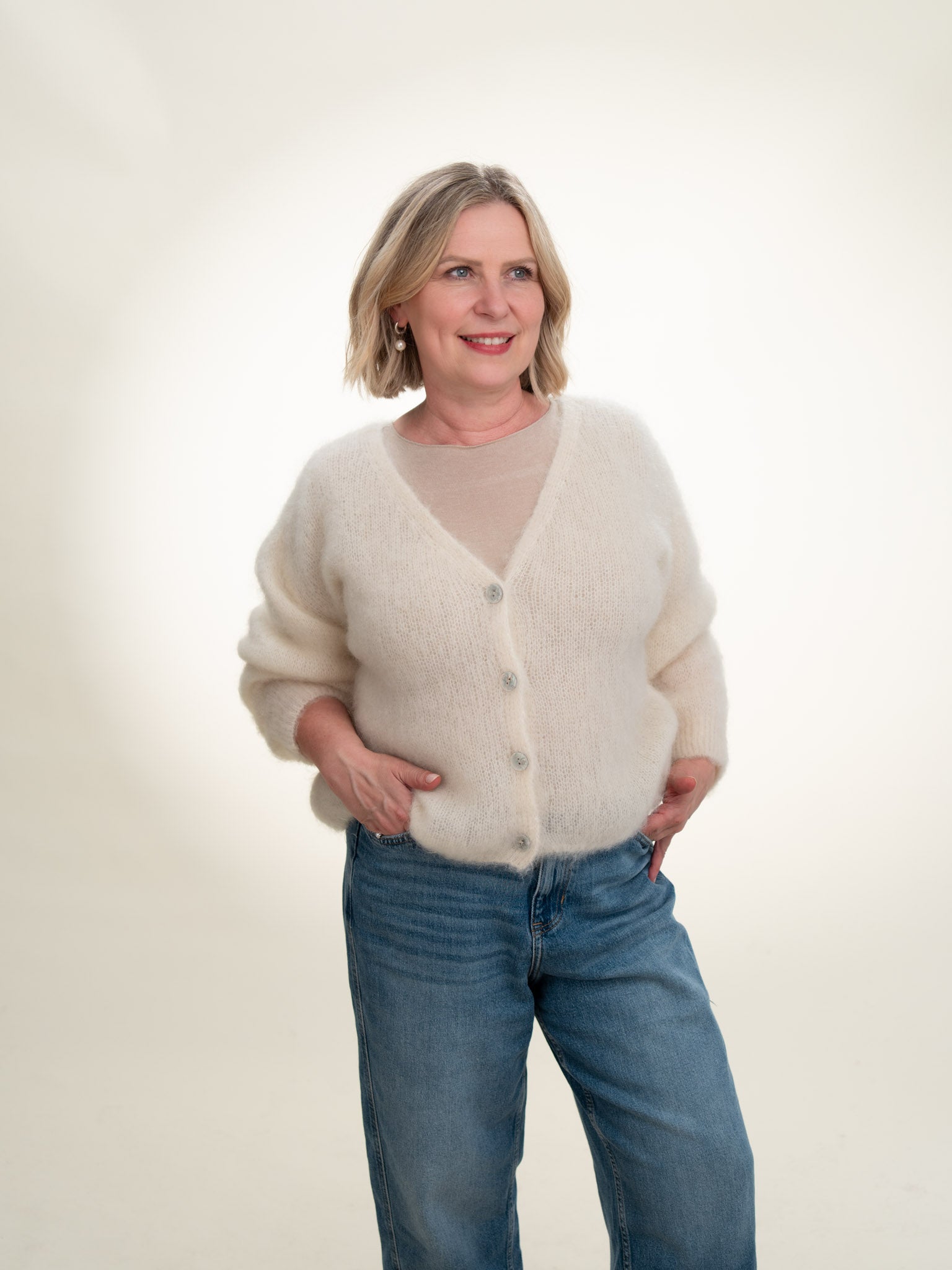 Valentina - Italian Mohair V-Neck Cardigan Butter Cream