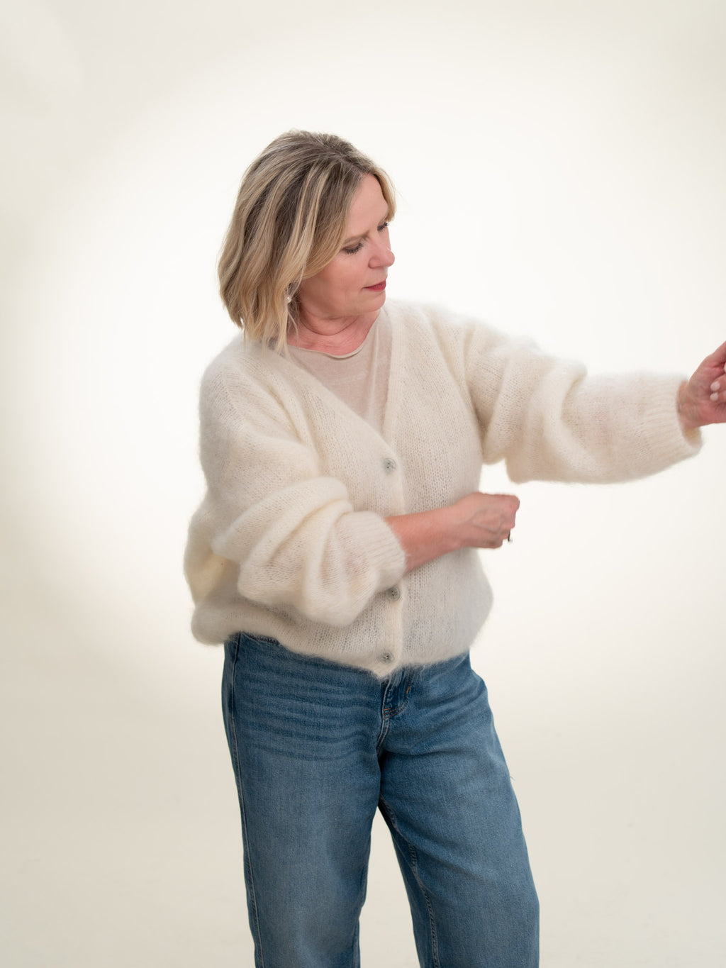 Valentina - Italian Mohair V-Neck Cardigan Butter Cream