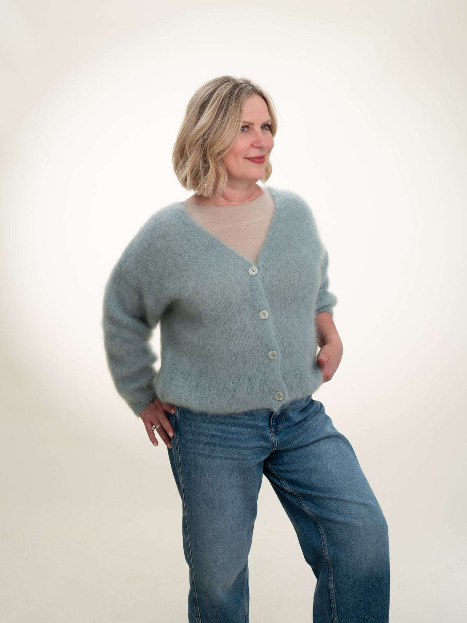 Valentina - Italian Mohair V-Neck Cardigan Sage