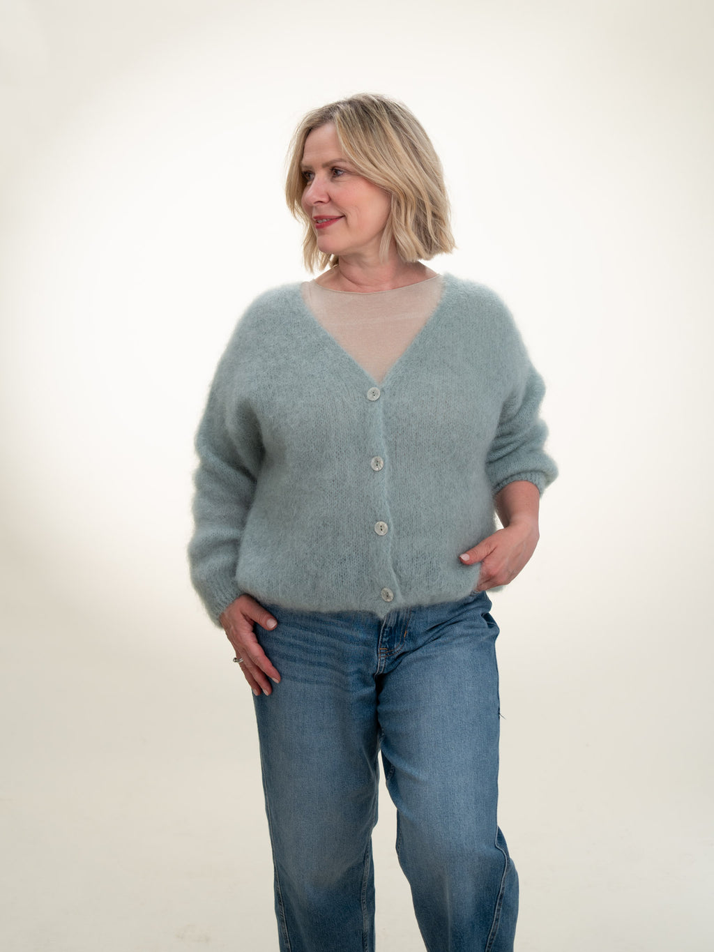 Valentina - Italian Mohair V-Neck Cardigan Sage