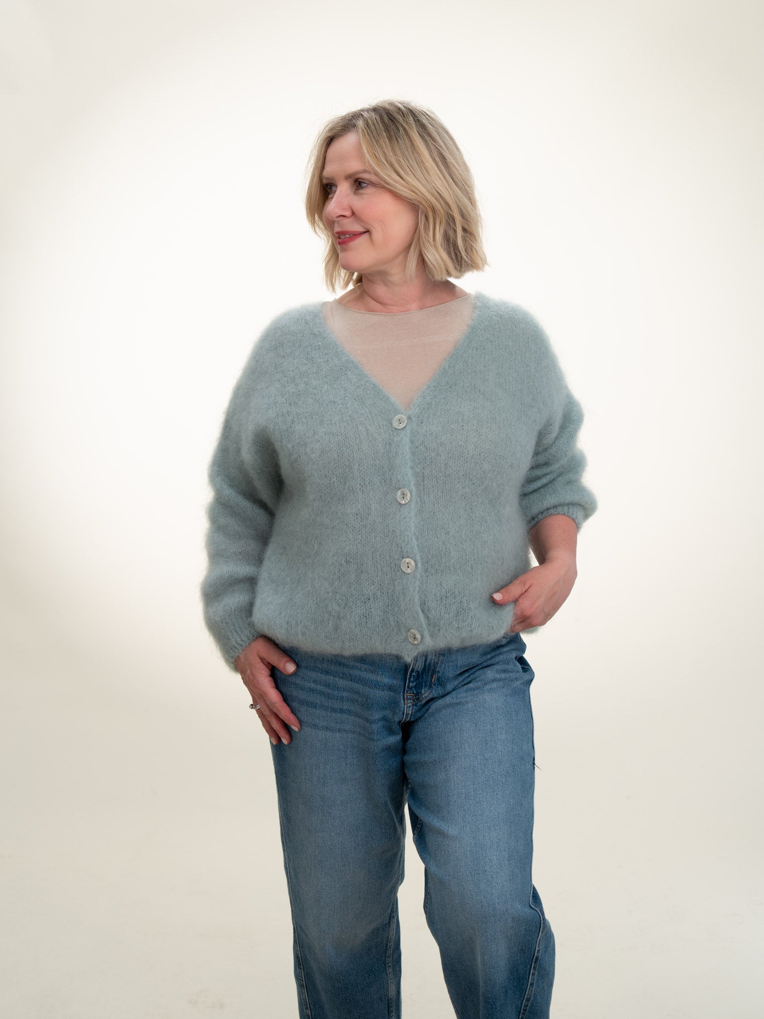 Valentina - Italian Mohair V-Neck Cardigan Sage